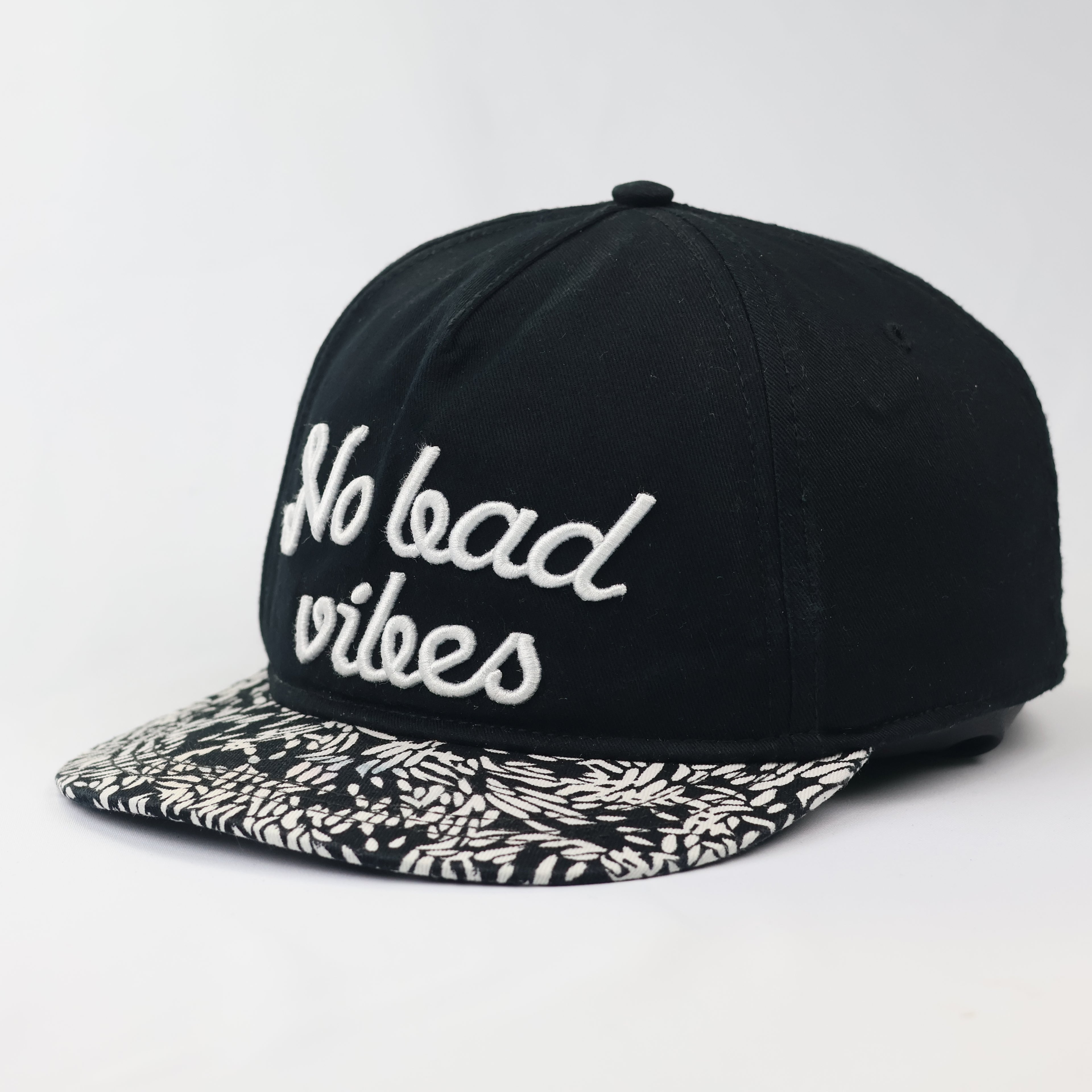 H&M "No Bad Vibes" Slogan Snapback Cap - Black & Floral