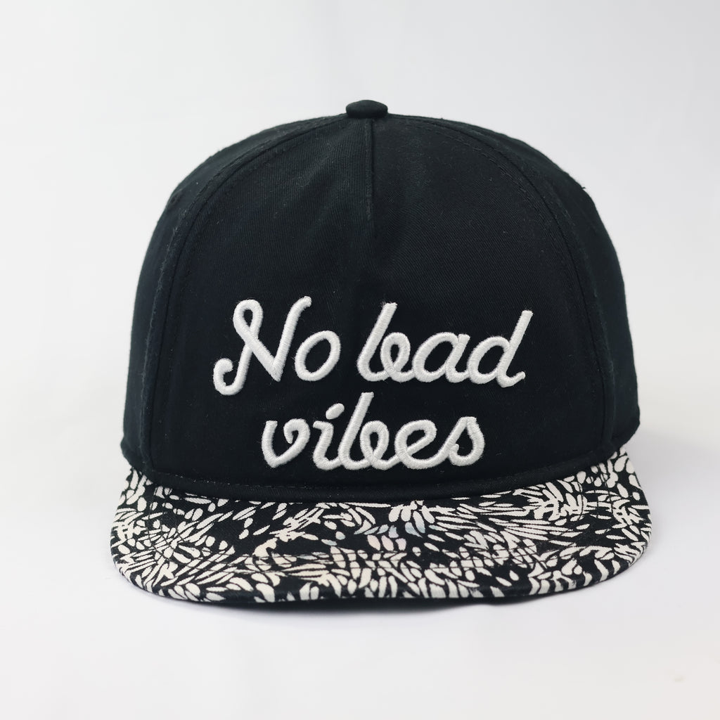 H&M "No Bad Vibes" Slogan Snapback Cap - Black & Floral