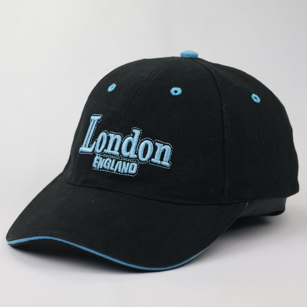 Vintage London England Souvenir Thrifted  Baseball Cap - Black & Cyan