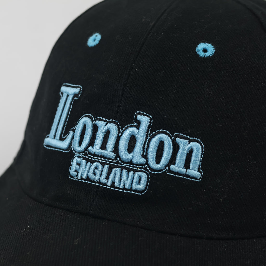 Vintage London England Souvenir Thrifted  Baseball Cap - Black & Cyan