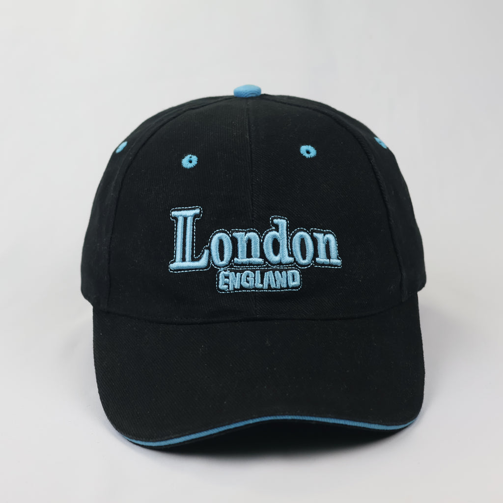 Vintage London England Souvenir Thrifted  Baseball Cap - Black & Cyan