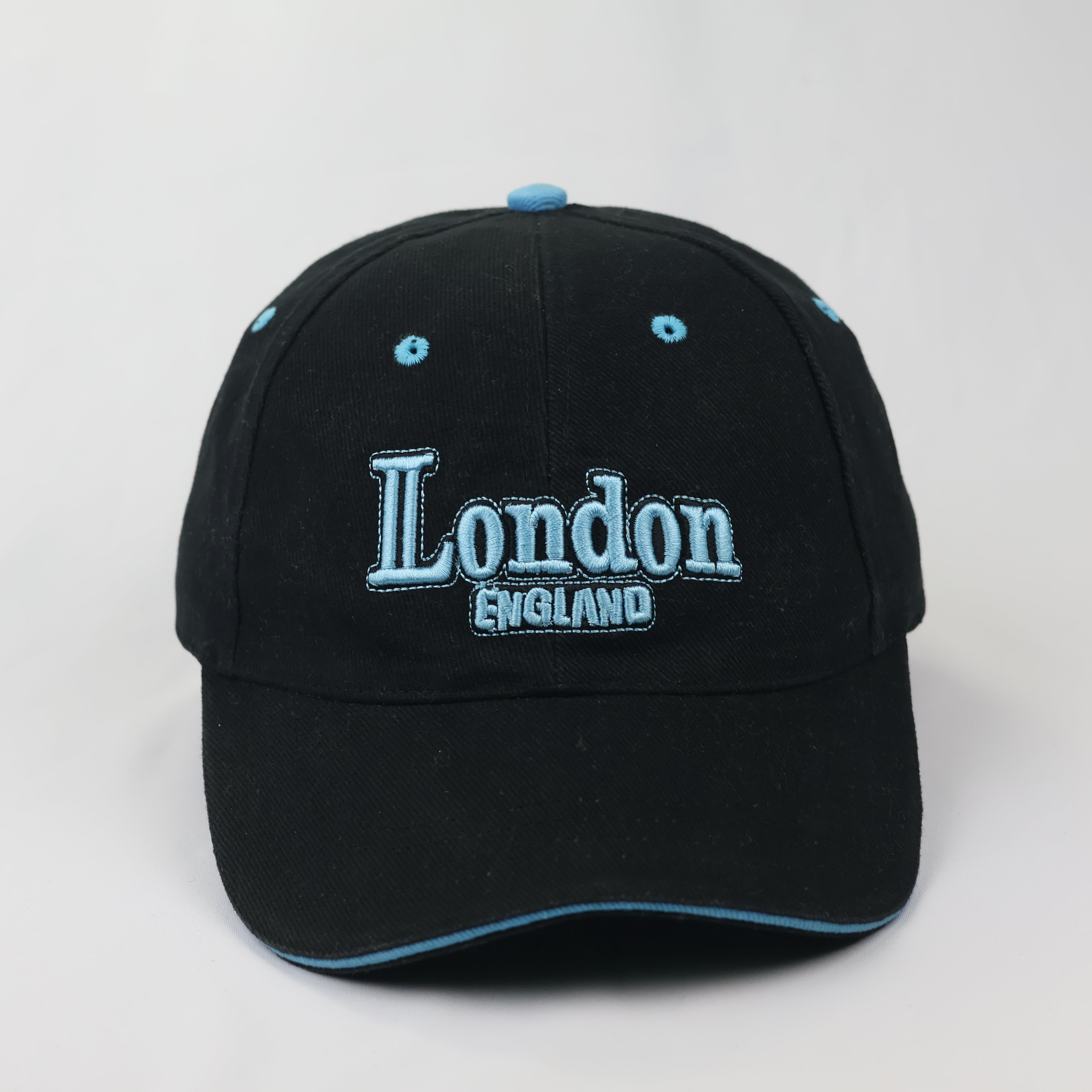 Vintage London England Souvenir Thrifted  Baseball Cap - Black & Cyan