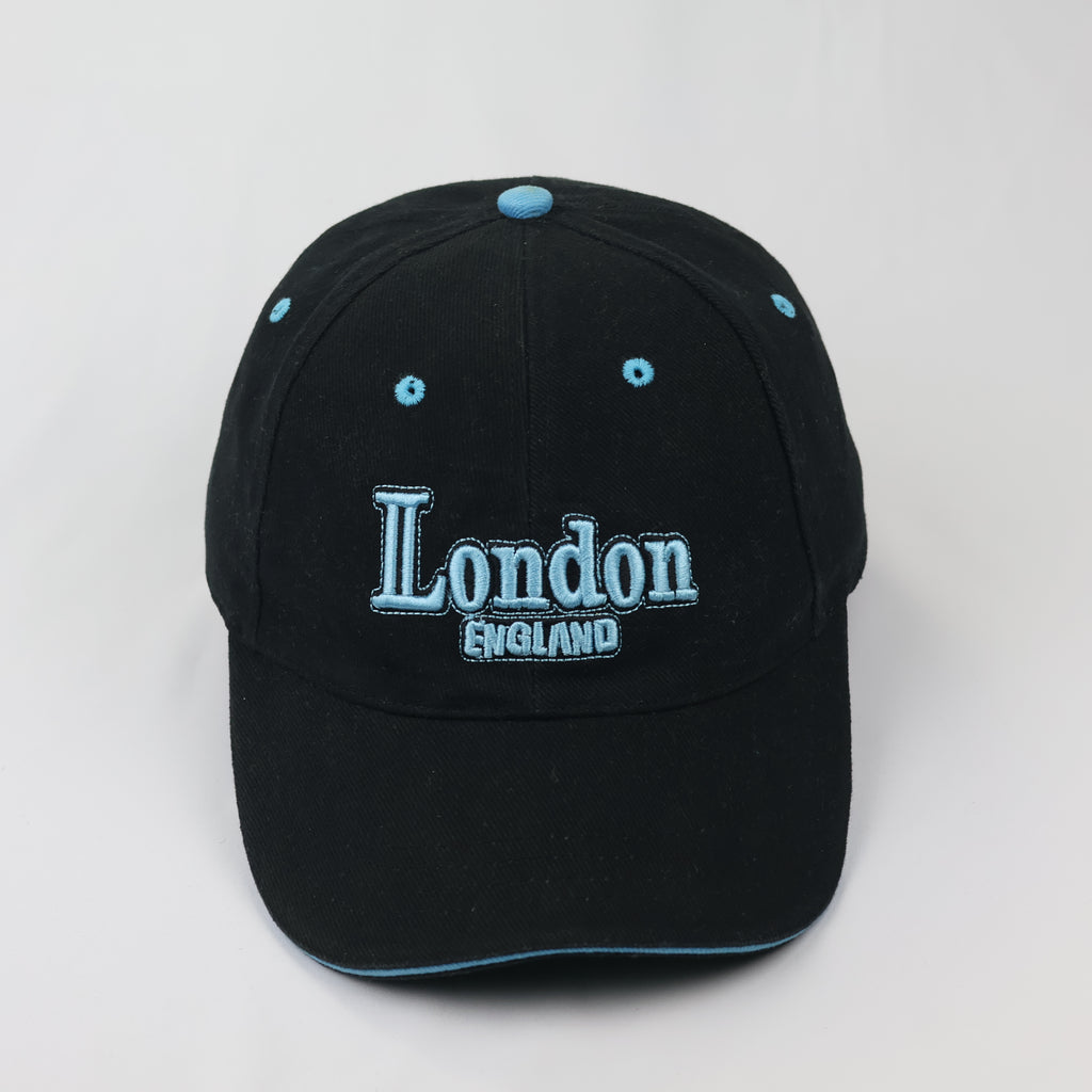Vintage London England Souvenir Thrifted  Baseball Cap - Black & Cyan