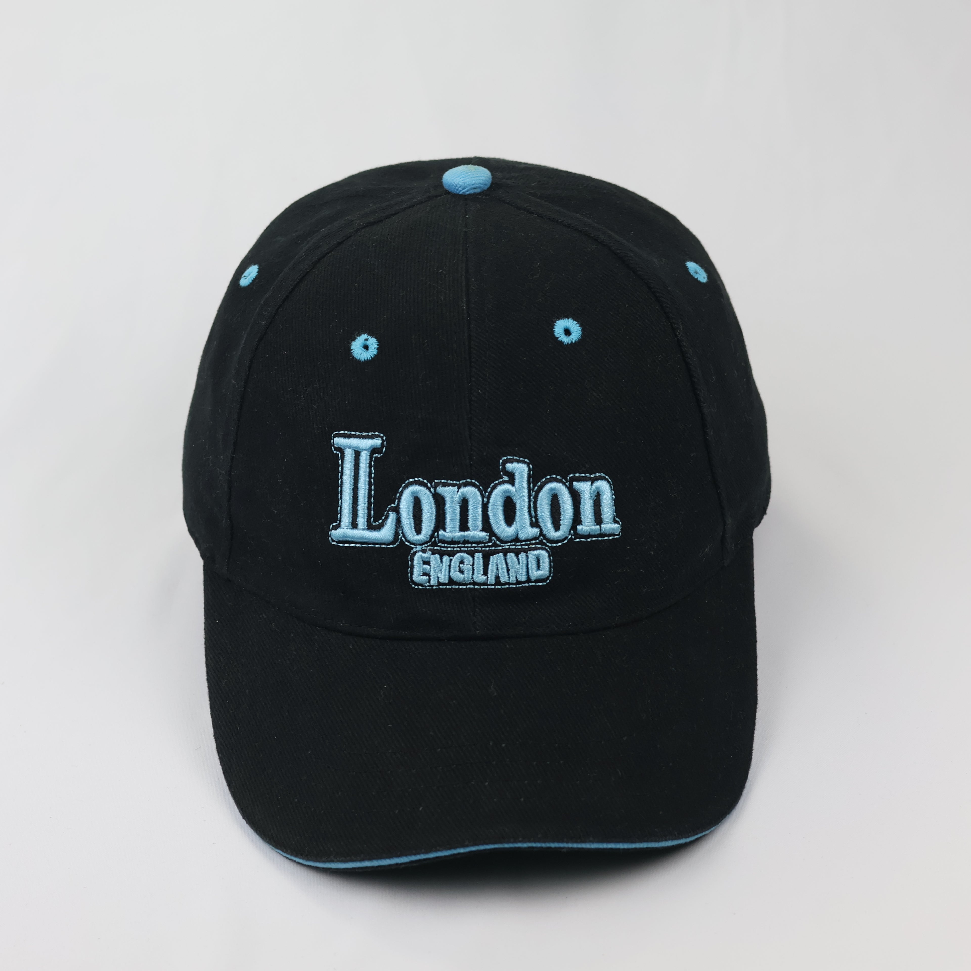 Vintage London England Souvenir Thrifted  Baseball Cap - Black & Cyan