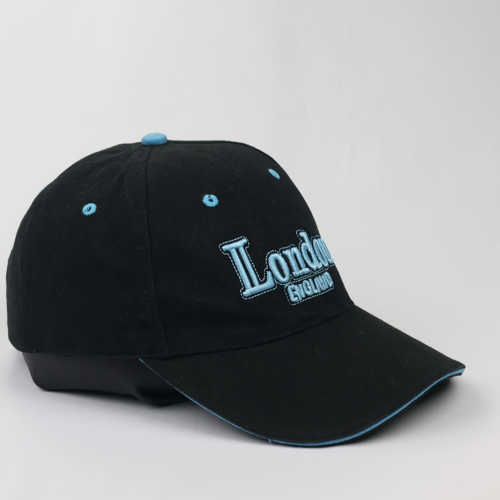 Vintage London England Souvenir Thrifted  Baseball Cap - Black & Cyan