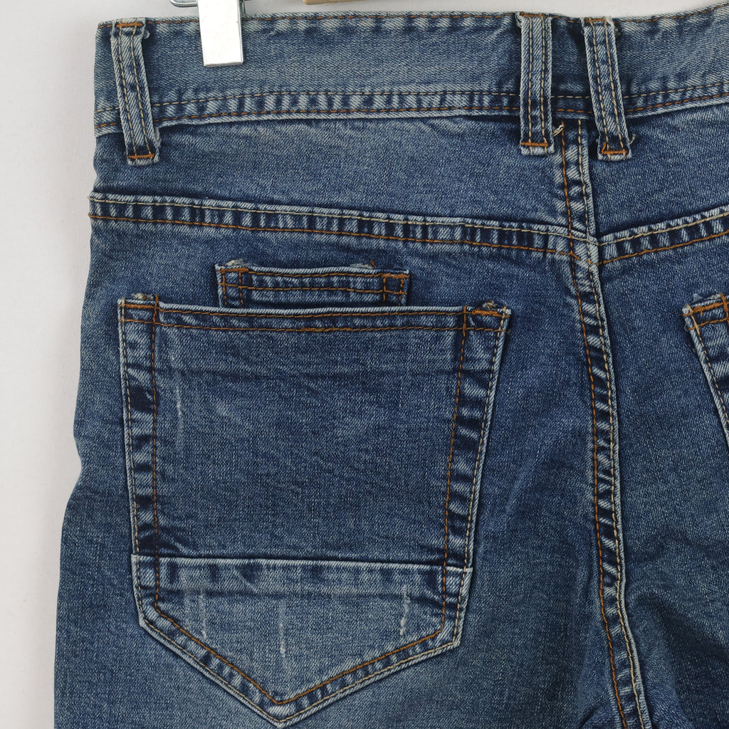 Thrifted Men's Ripped Blue Slim Fit Denim Jeans 28 Waist/ J1041