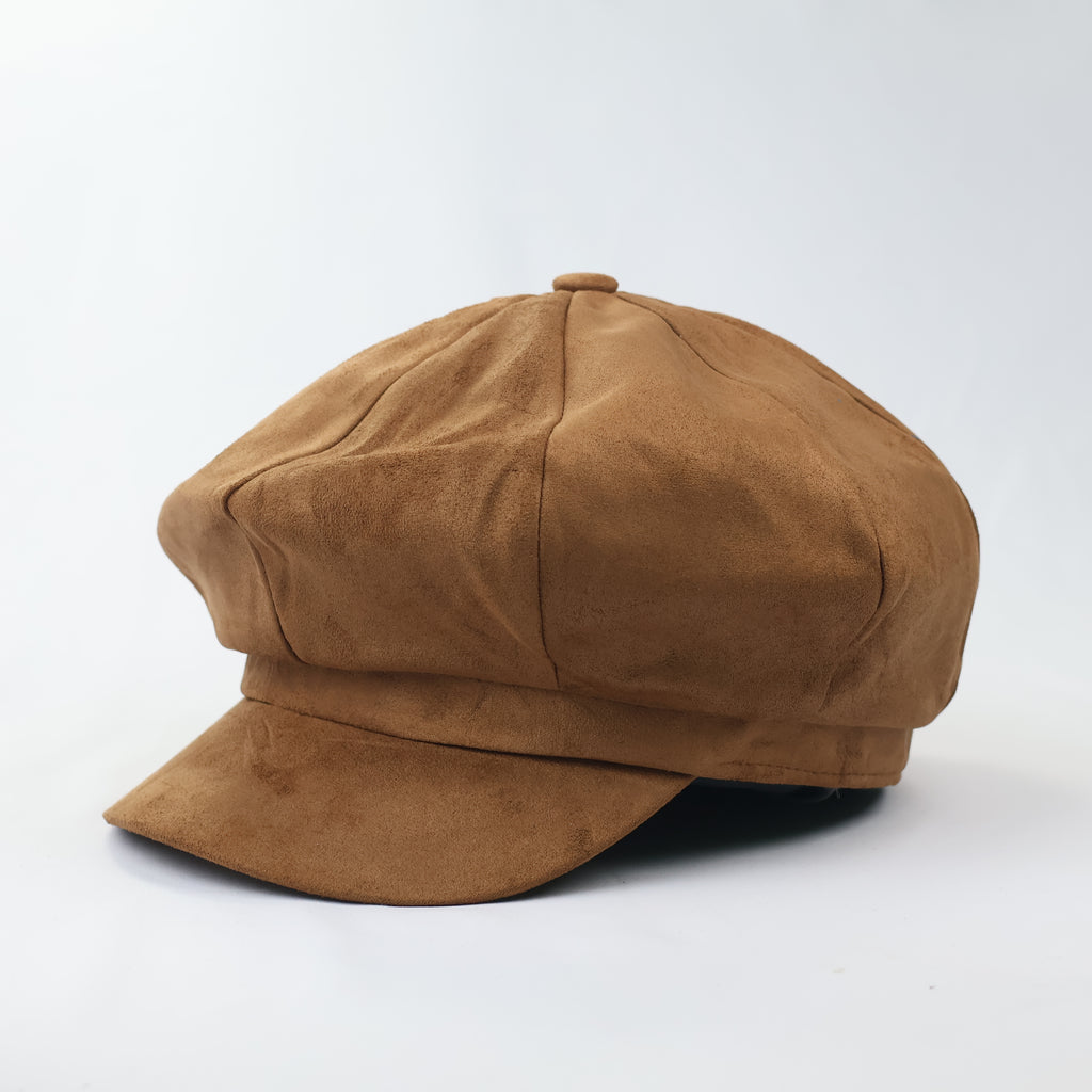 Vintage Suede Newsboy Cap - Tan Brown Baker Boy Hat
