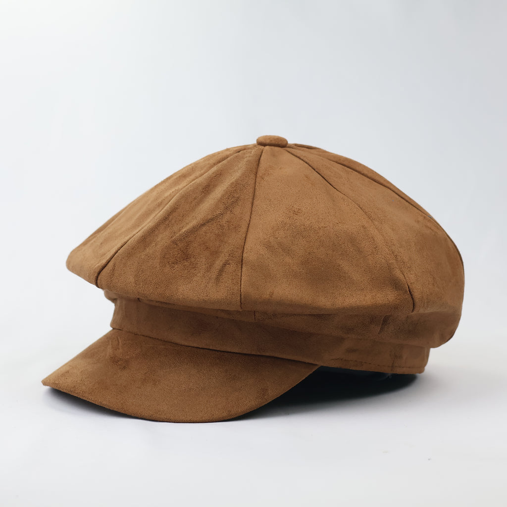Vintage Suede Newsboy Cap - Tan Brown Baker Boy Hat