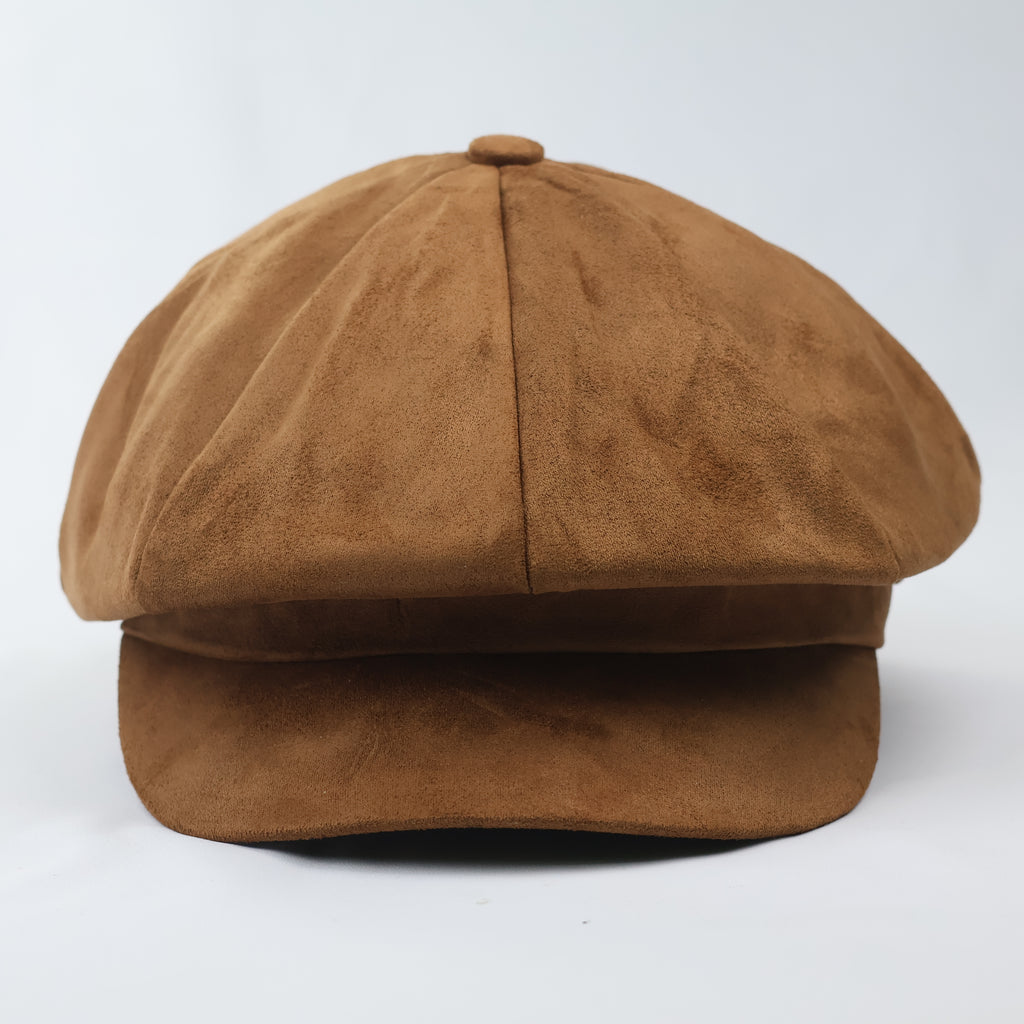 Vintage Suede Newsboy Cap - Tan Brown Baker Boy Hat