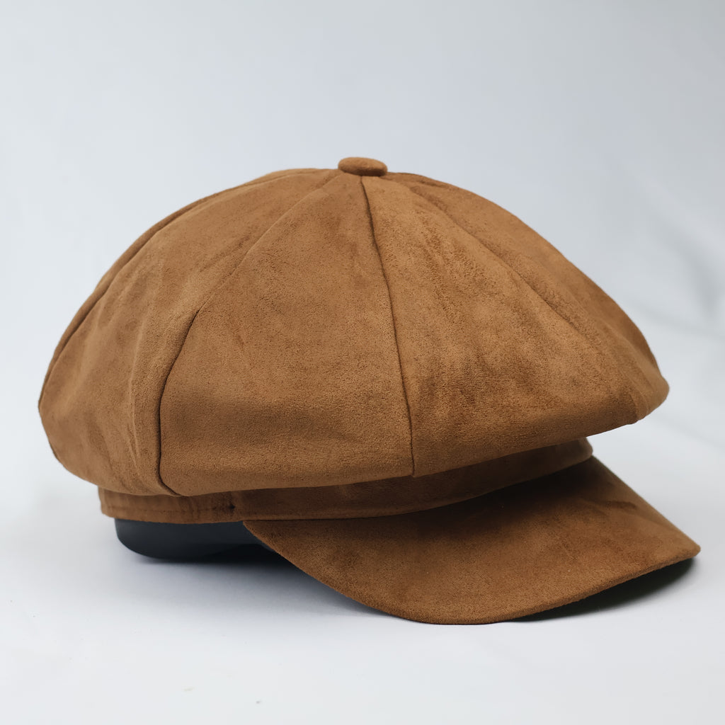 Vintage Suede Newsboy Cap - Tan Brown Baker Boy Hat