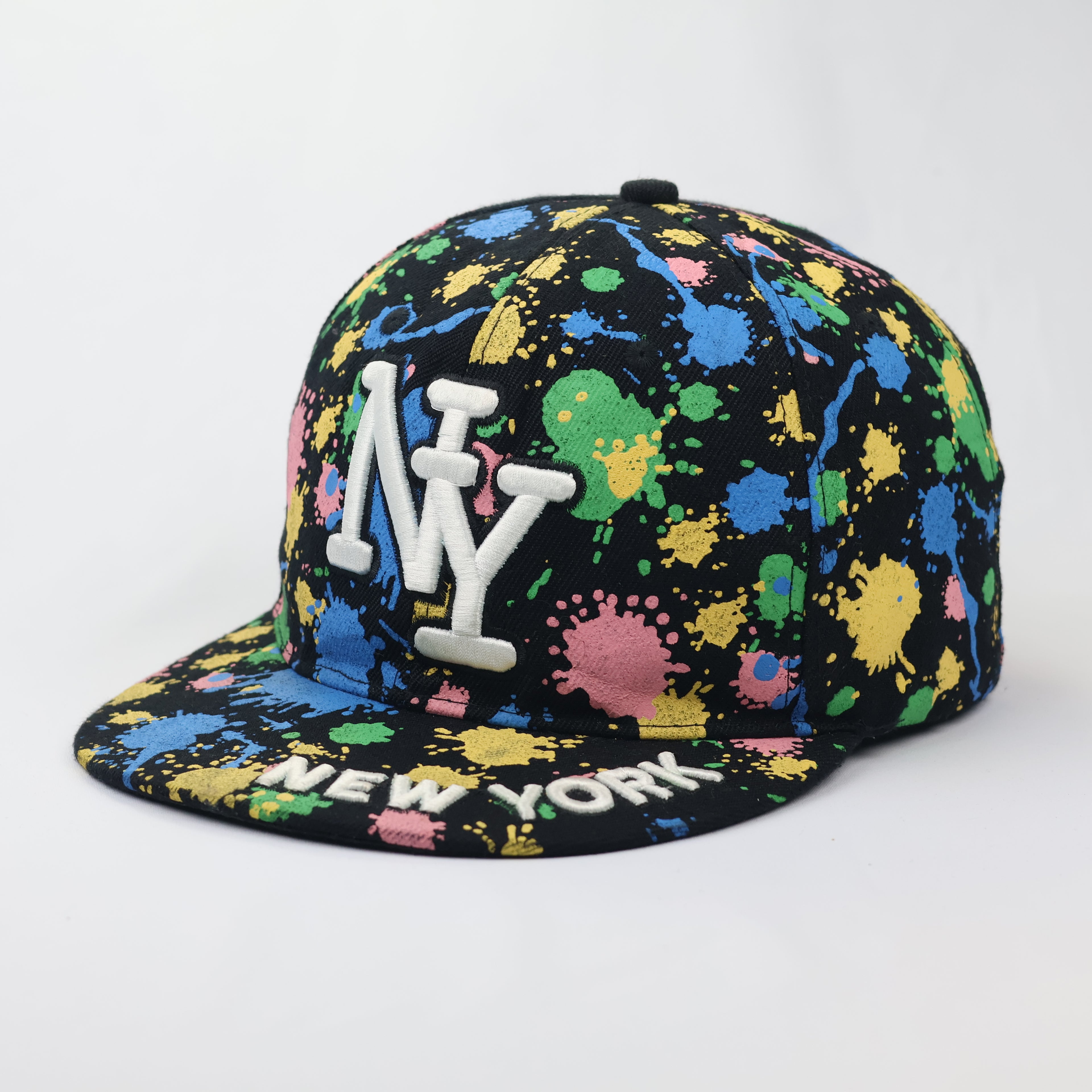 Urban 3D Embroidered NY Logo Paint Drip Flat Brim Cap