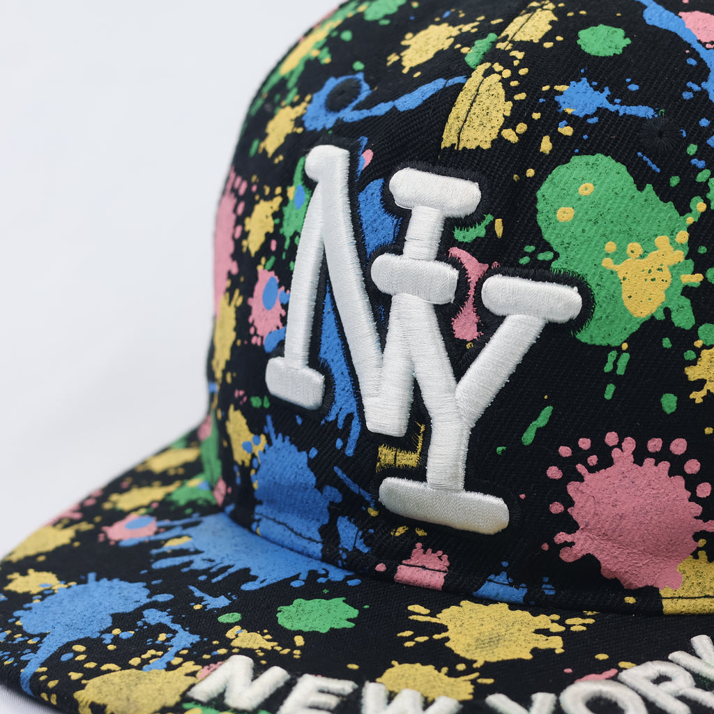 Urban 3D Embroidered NY Logo Paint Drip Flat Brim Cap
