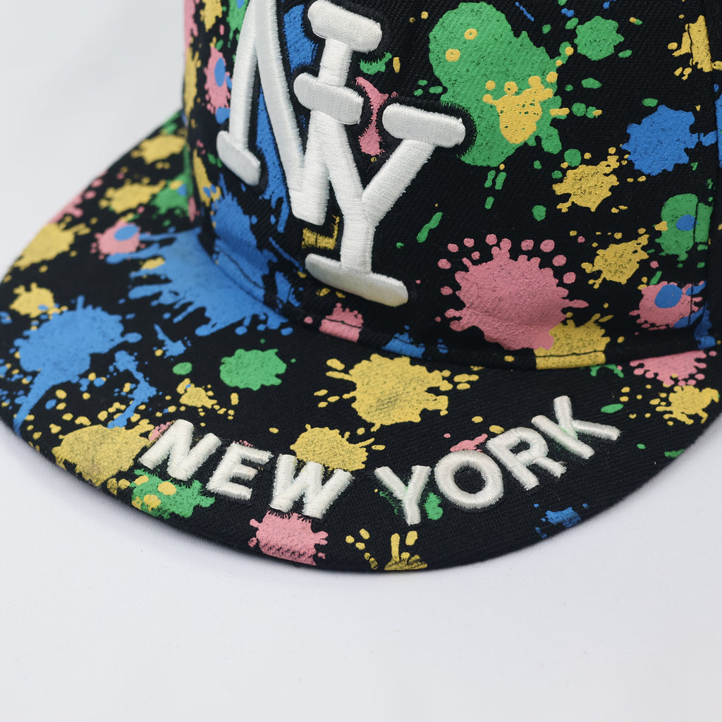 Urban 3D Embroidered NY Logo Paint Drip Flat Brim Cap