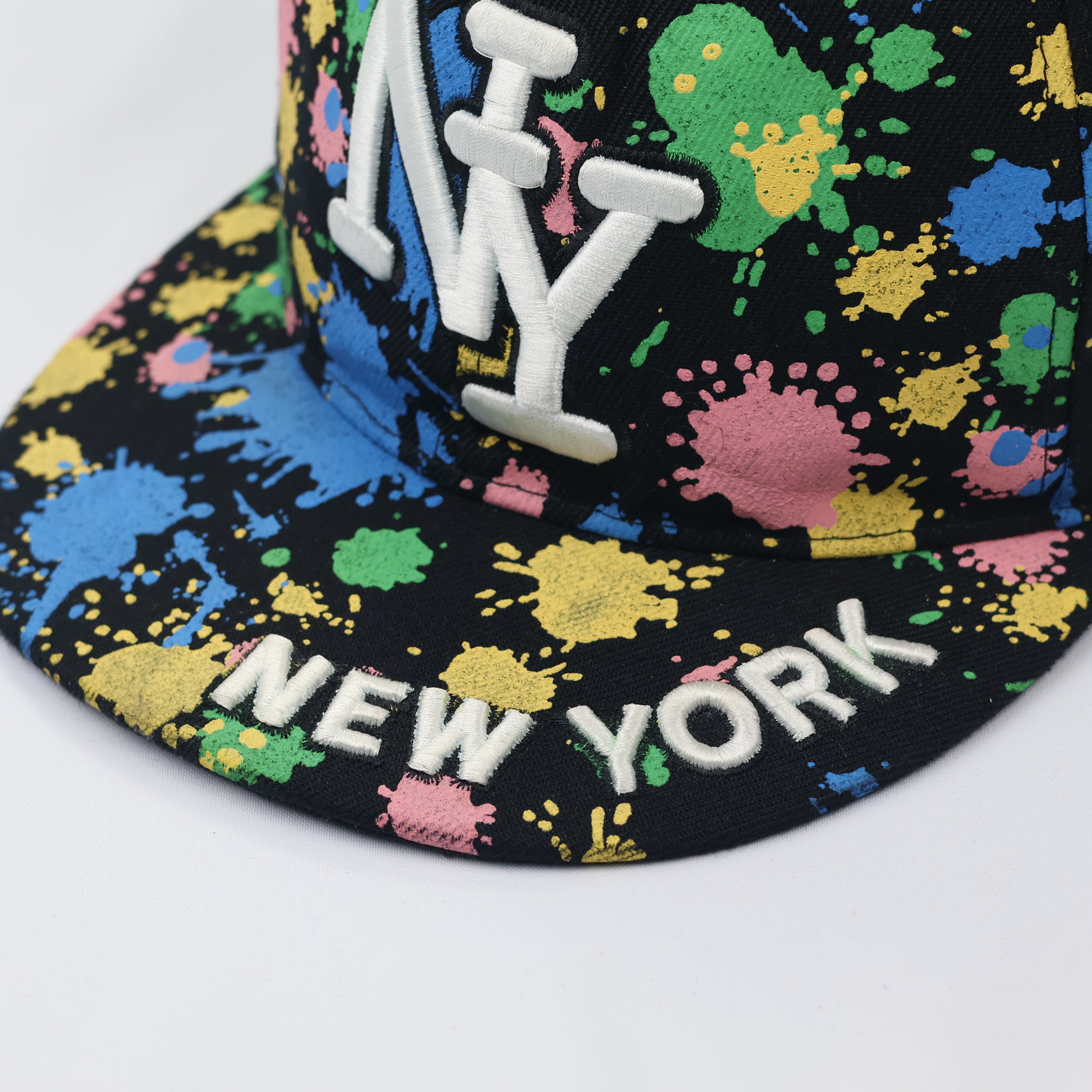 Urban 3D Embroidered NY Logo Paint Drip Flat Brim Cap