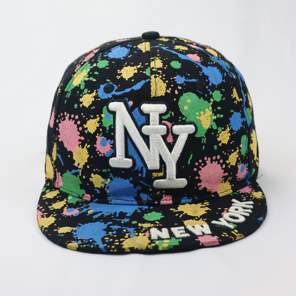 Urban 3D Embroidered NY Logo Paint Drip Flat Brim Cap