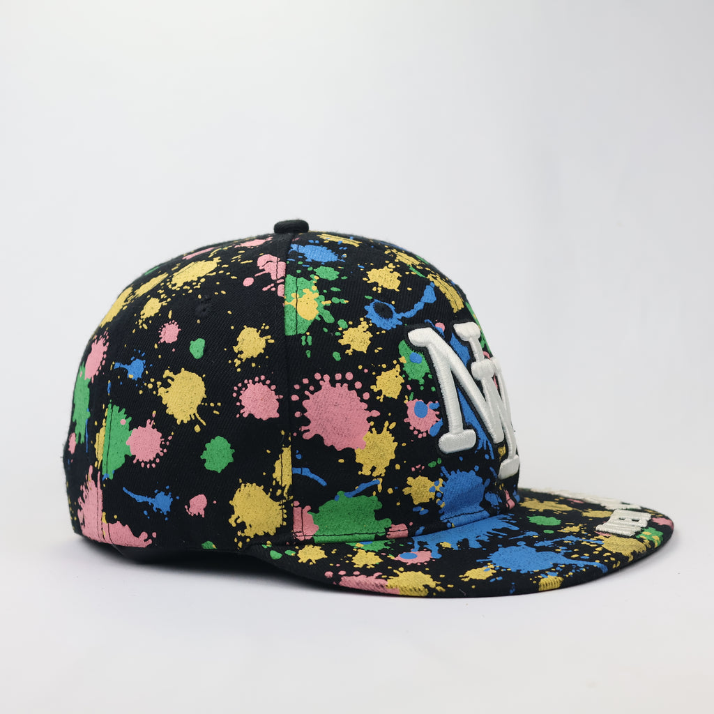 Urban 3D Embroidered NY Logo Paint Drip Flat Brim Cap