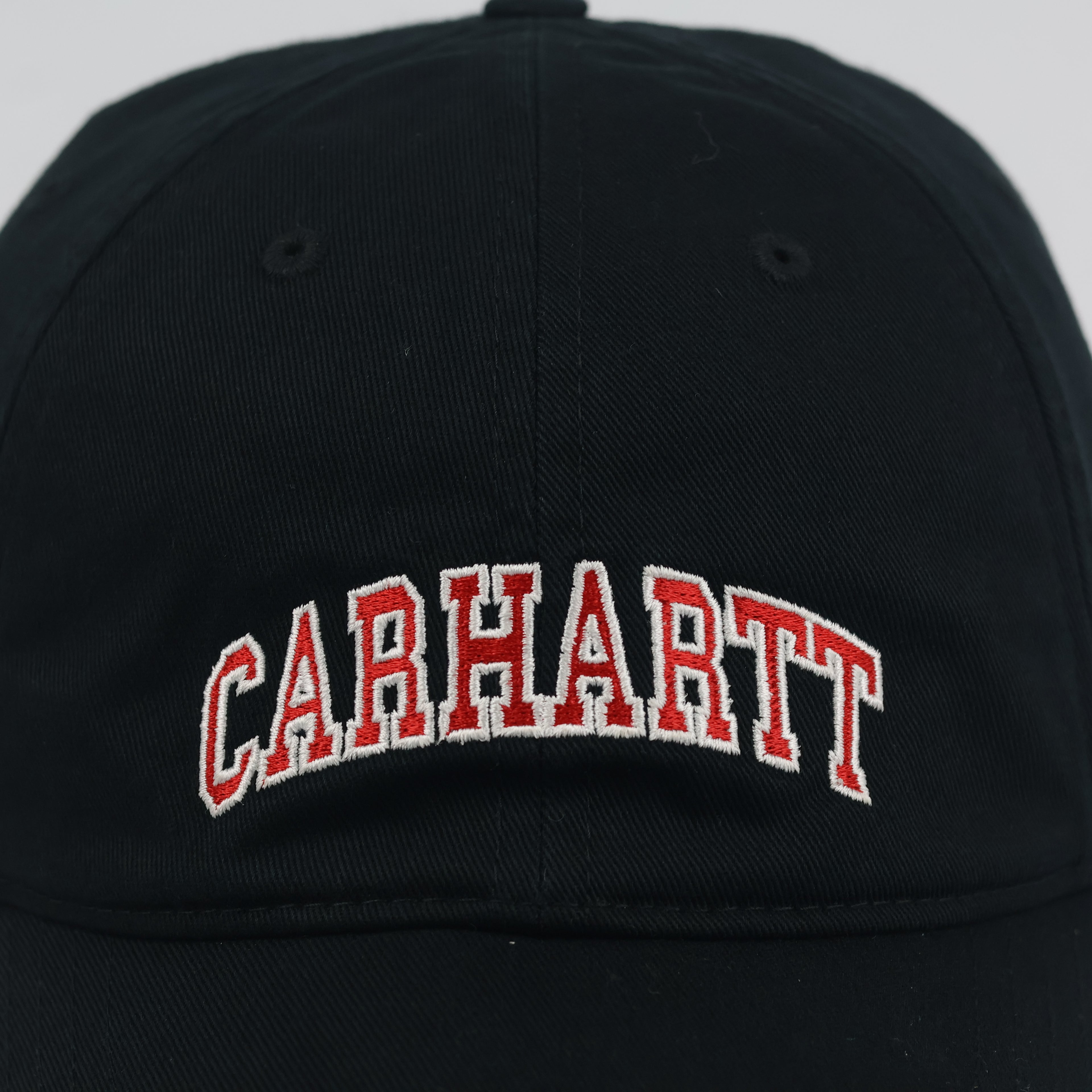 Vintage Carhartt WIP Strapback Hat | Thrifted Black Red Spellout Logo Dad Cap