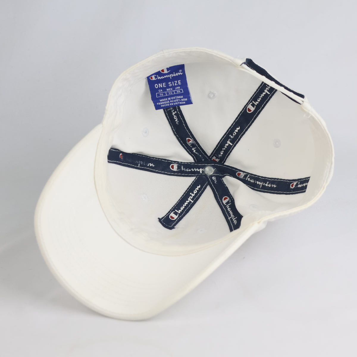 Thrifted Champion Classic Off-White Cotton Snapback Hat | 10821