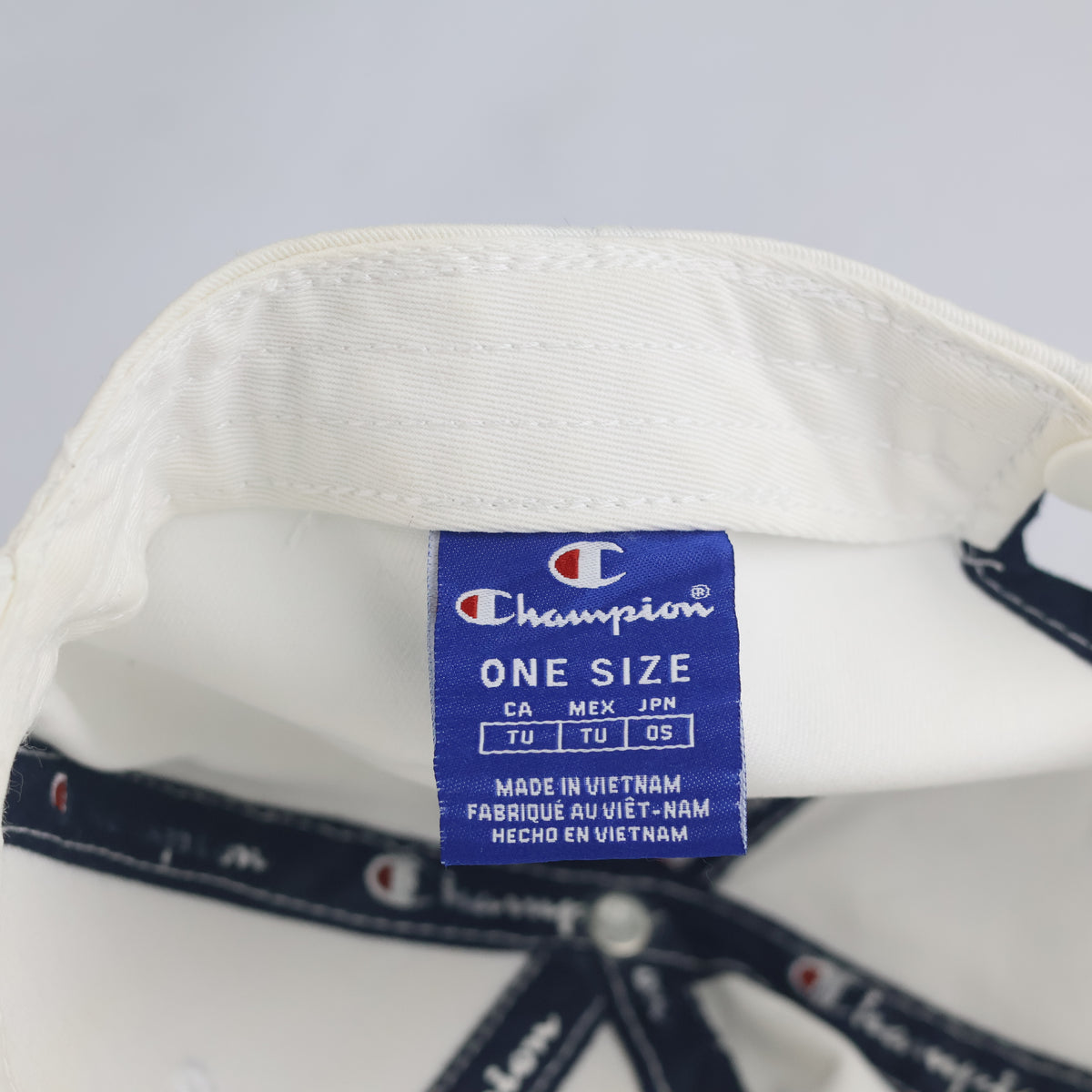 Thrifted Champion Classic Off-White Cotton Snapback Hat | 10821