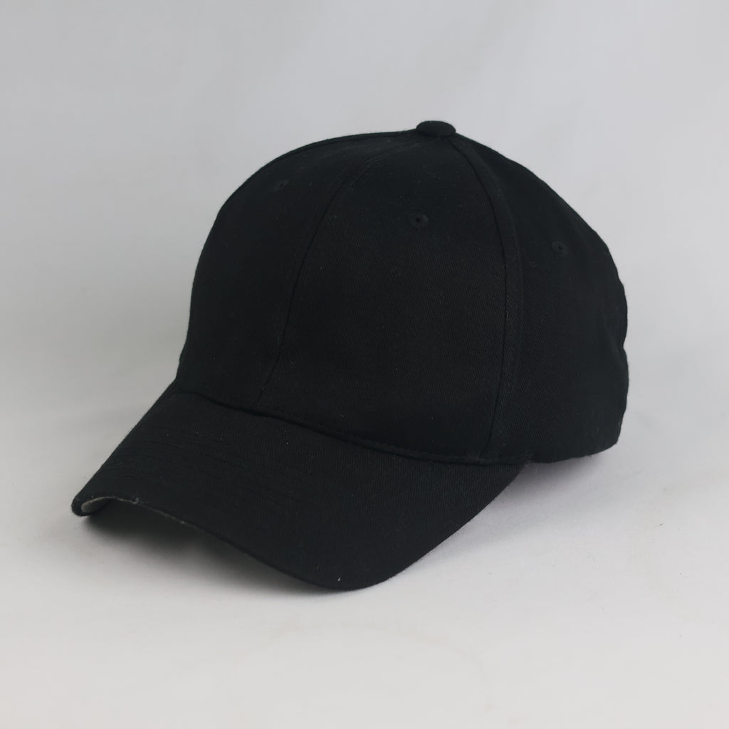 Thrifted Plain Black Flexfit Closed Back Curved Brim Cap| 10826