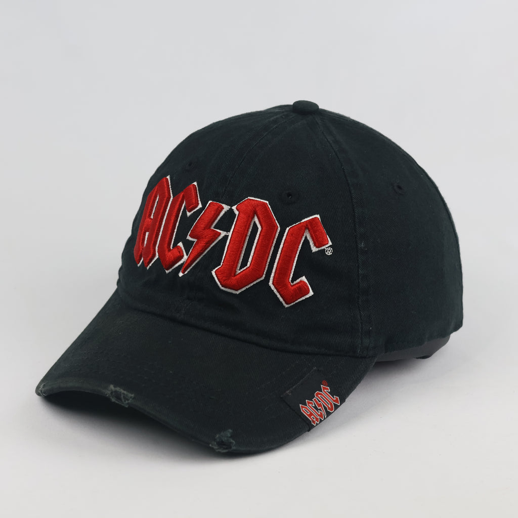 Vintage AC/DC Distressed Black Hat | Thrifted Embroidered Rock Band Cap