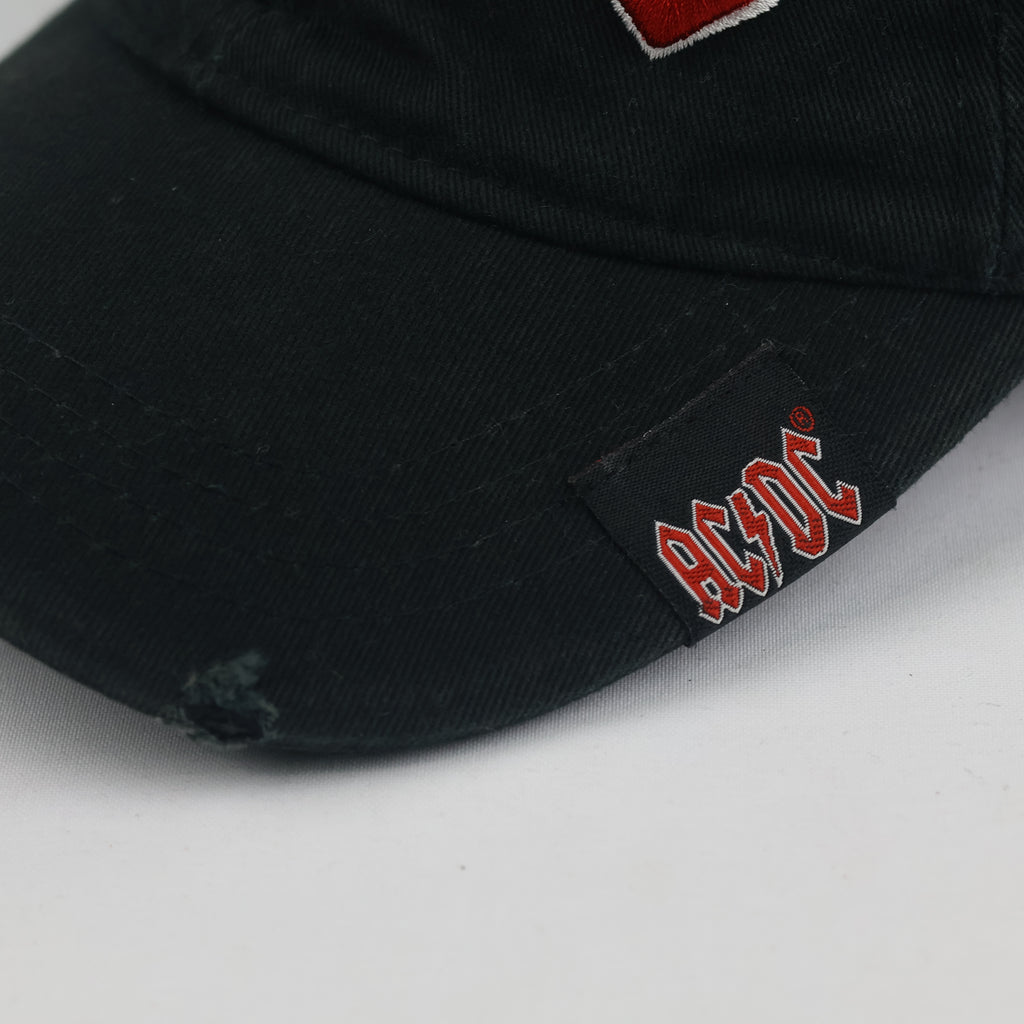 Vintage AC/DC Distressed Black Hat | Thrifted Embroidered Rock Band Cap