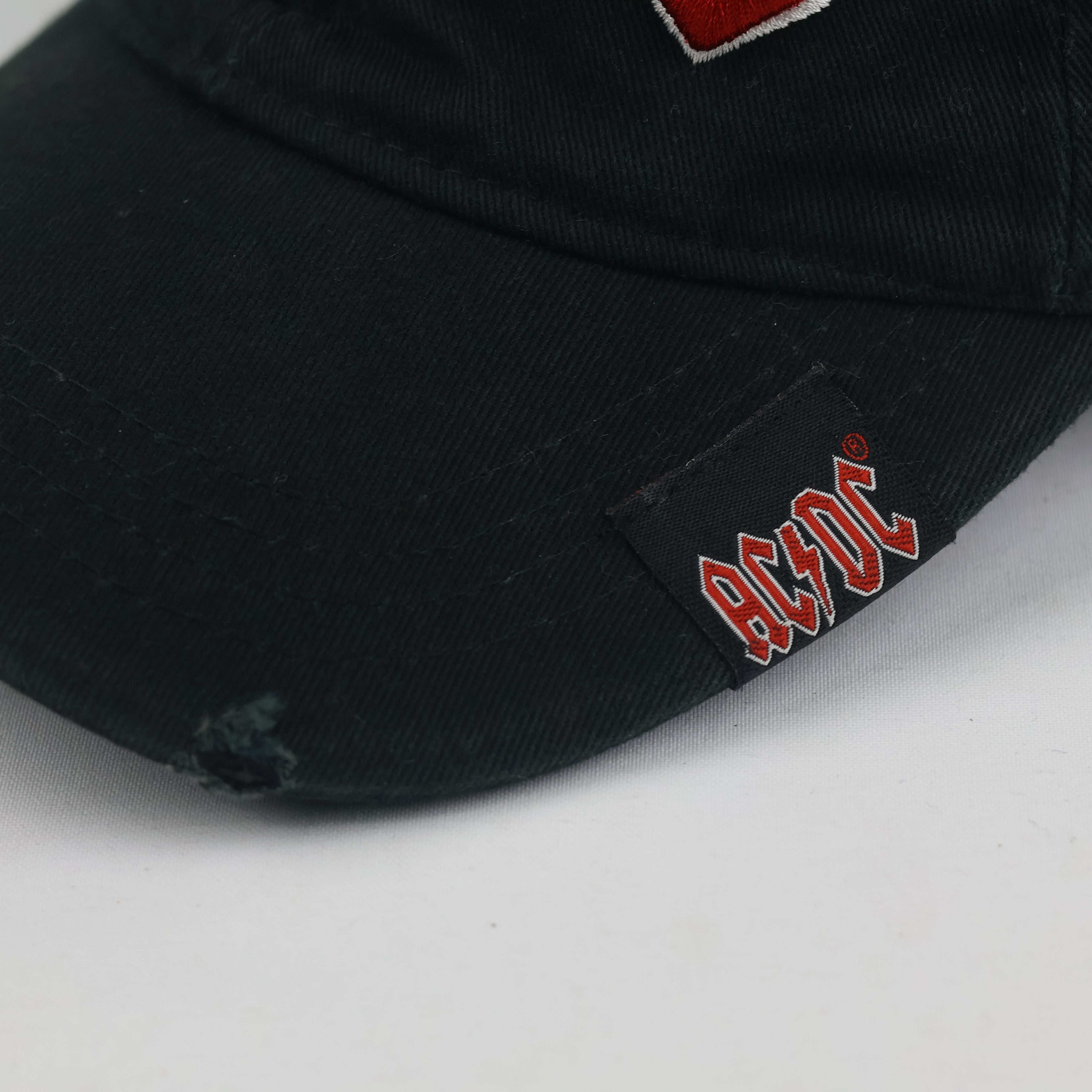 Vintage AC/DC Distressed Black Hat | Thrifted Embroidered Rock Band Cap