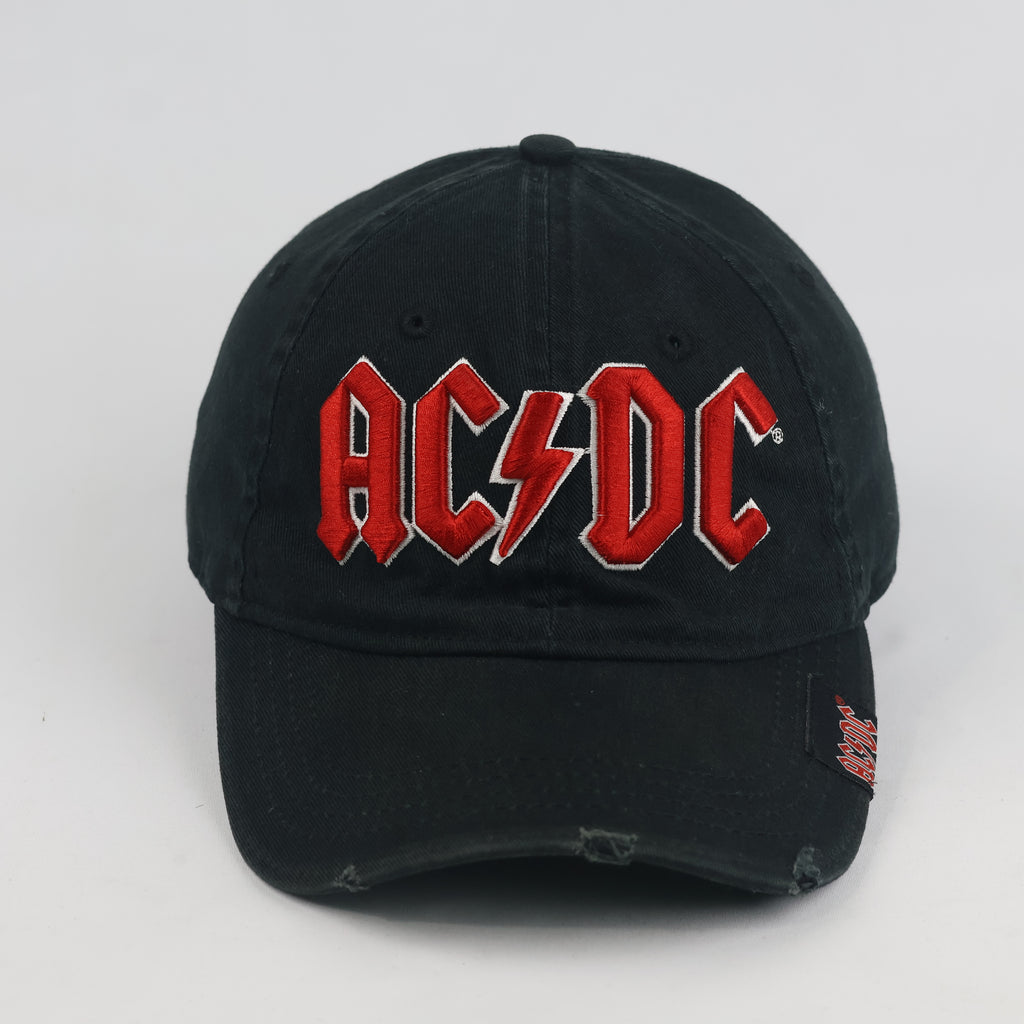 Vintage AC/DC Distressed Black Hat | Thrifted Embroidered Rock Band Cap
