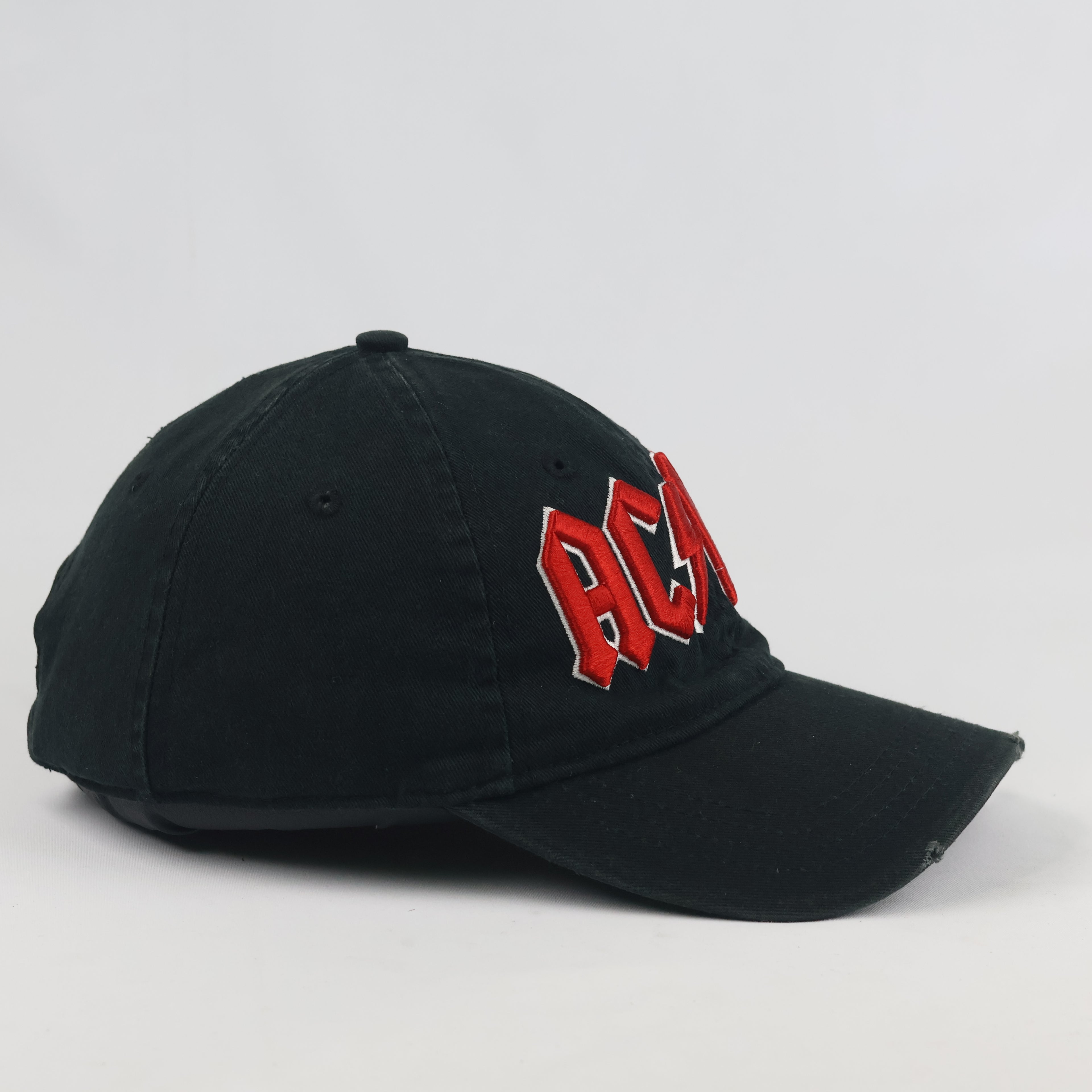 Vintage AC/DC Distressed Black Hat | Thrifted Embroidered Rock Band Cap