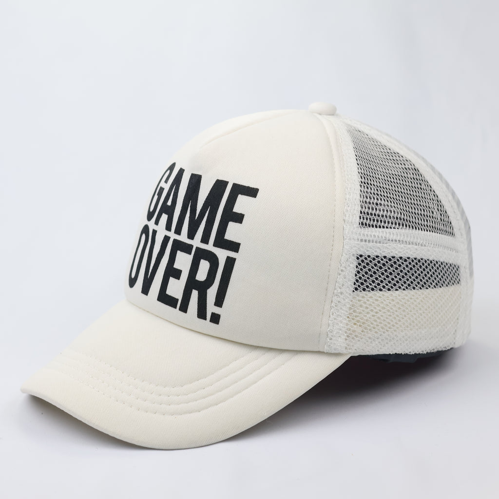 Game Over Graphic Trucker Hat - Off-White Mesh Snapback Cap