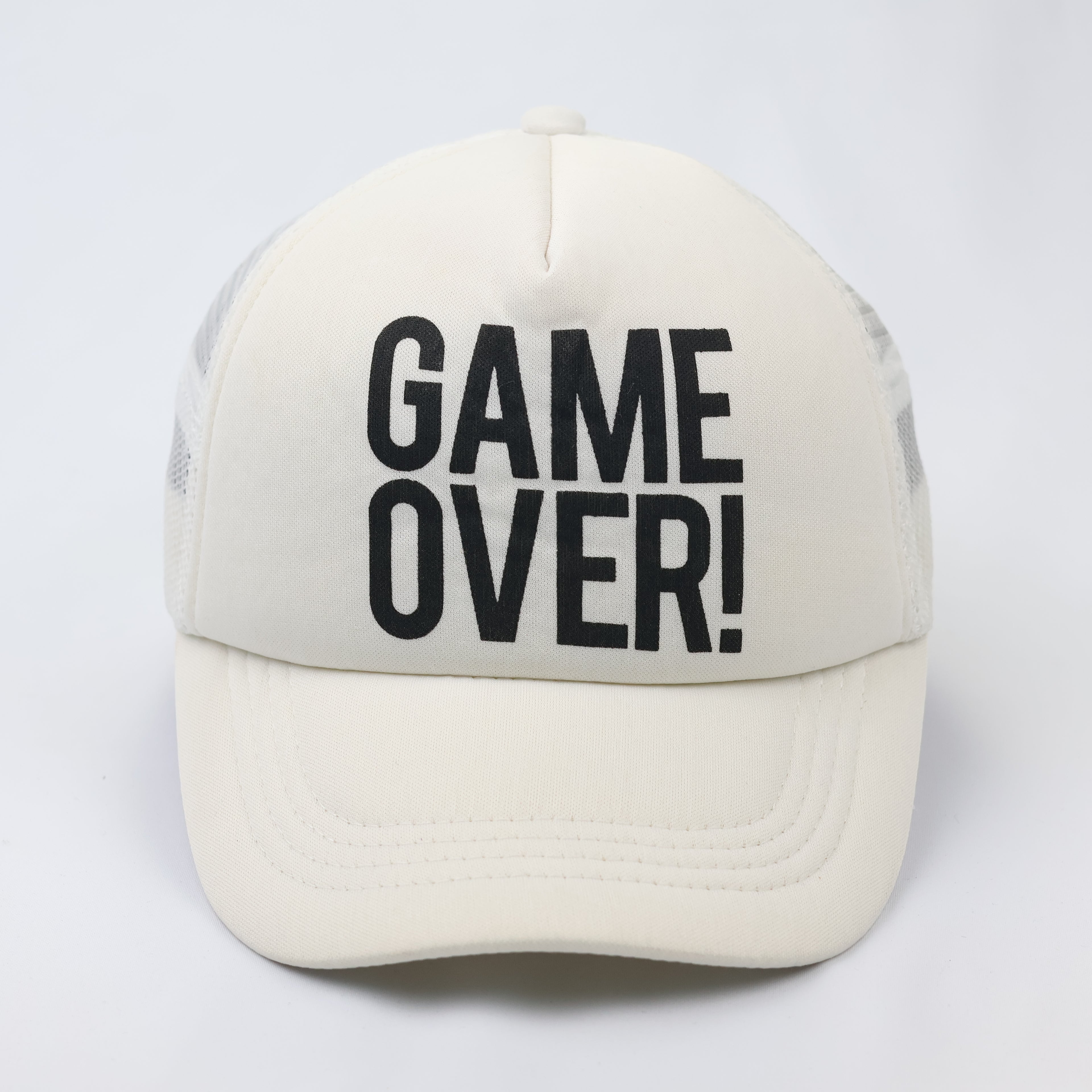 Game Over Graphic Trucker Hat - Off-White Mesh Snapback Cap