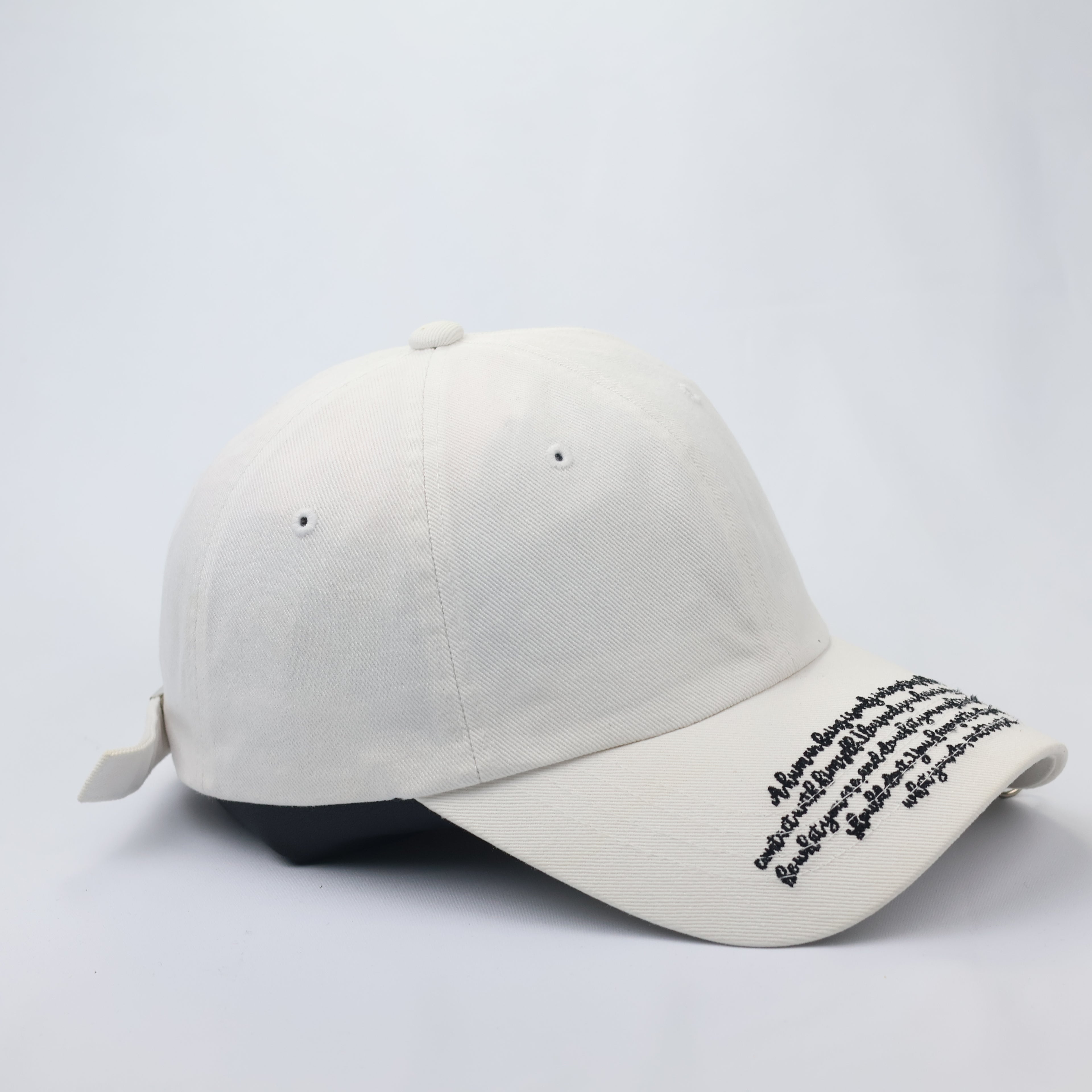 White Piercing Hoop Dad Hat - K-Pop Style Script Embroidered Cap