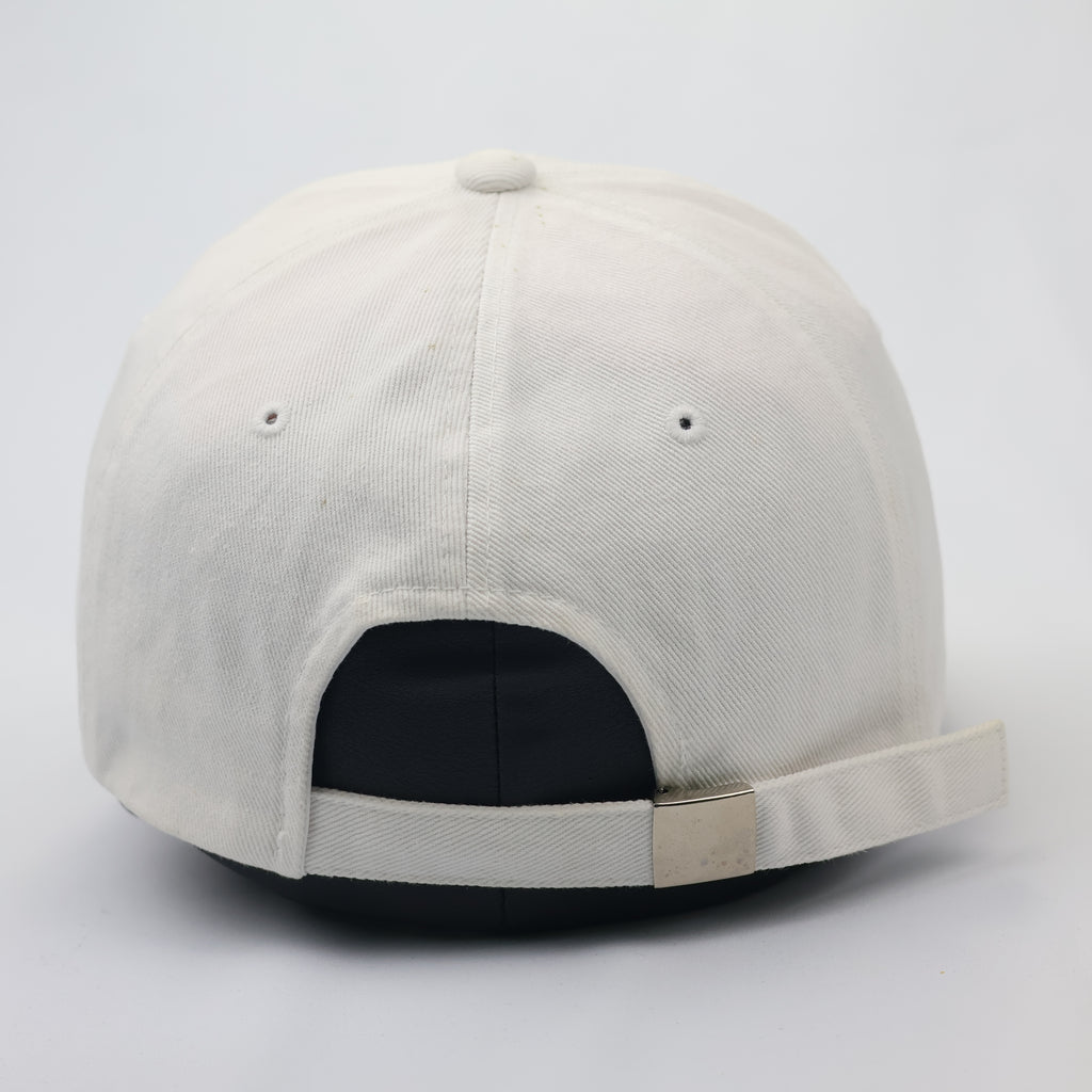 White Piercing Hoop Dad Hat - K-Pop Style Script Embroidered Cap