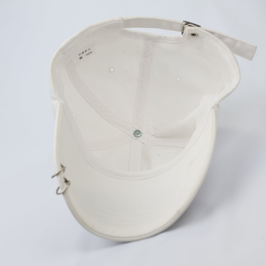 White Piercing Hoop Dad Hat - K-Pop Style Script Embroidered Cap