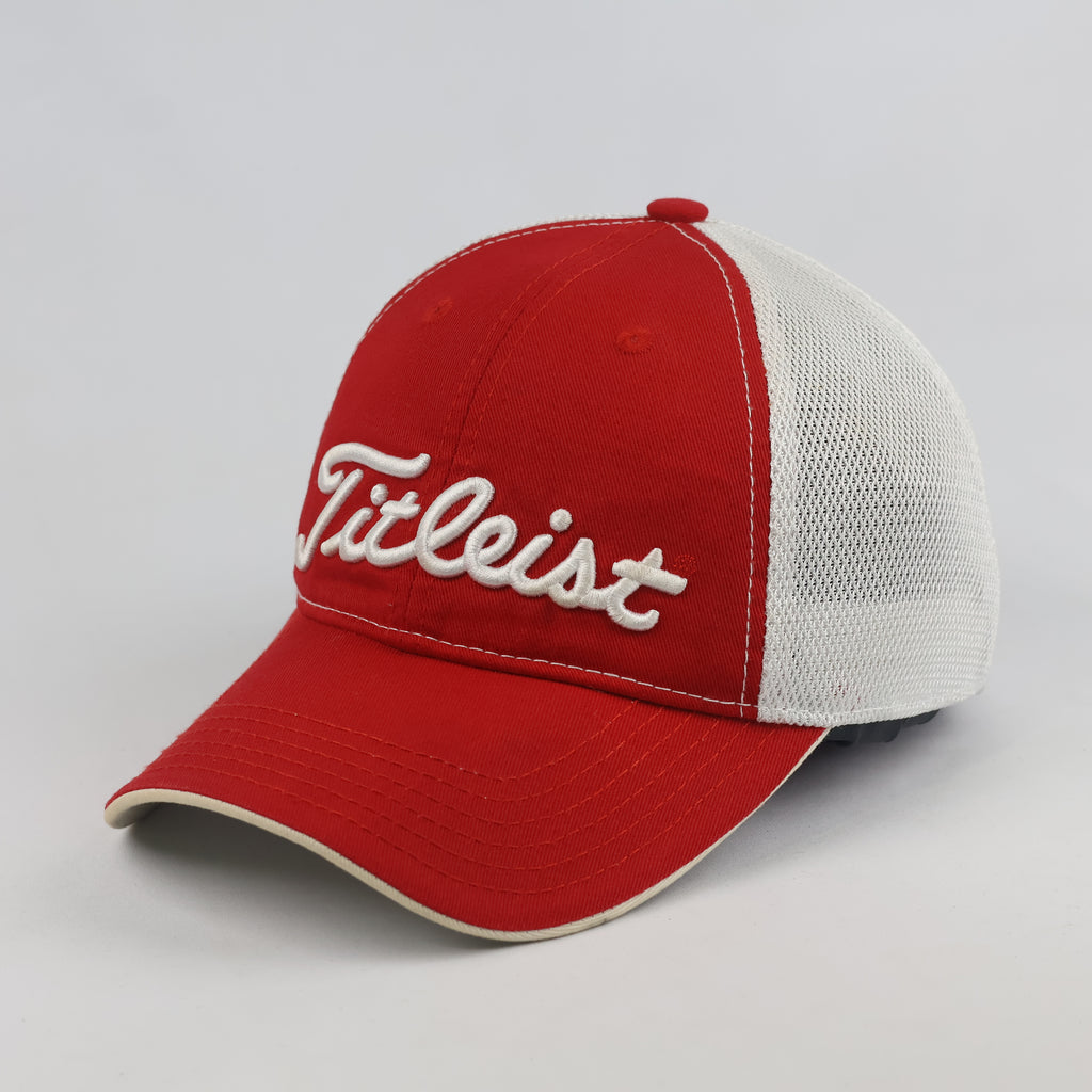 Vintage Titleist Golf Trucker Hat | Thrifted Red & White Mesh Snapback Cap