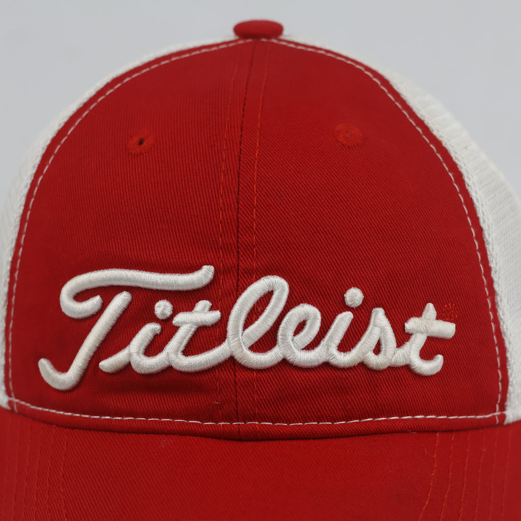 Vintage Titleist Golf Trucker Hat | Thrifted Red & White Mesh Snapback Cap
