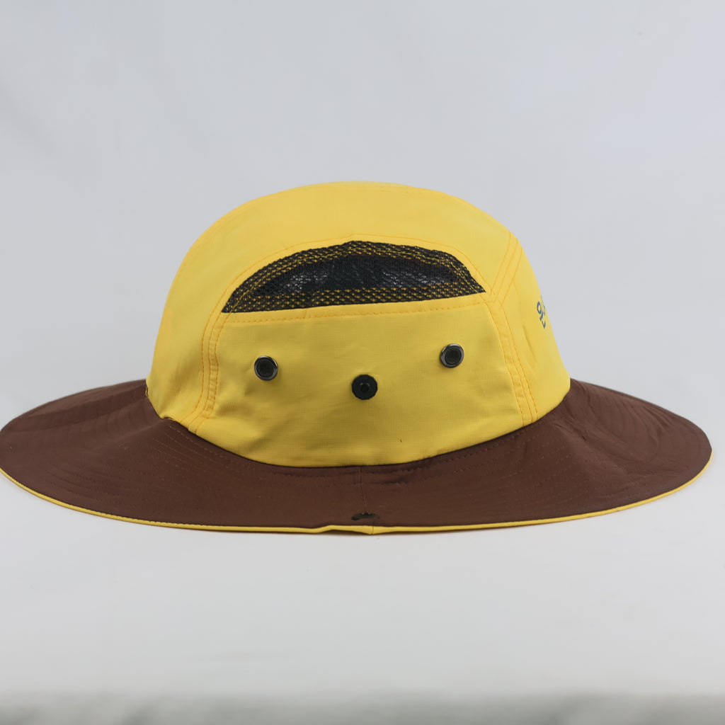 Retro Yellow Safari Boonie Hat - Mesh Ventilation Hiking Sun Cap 56cm