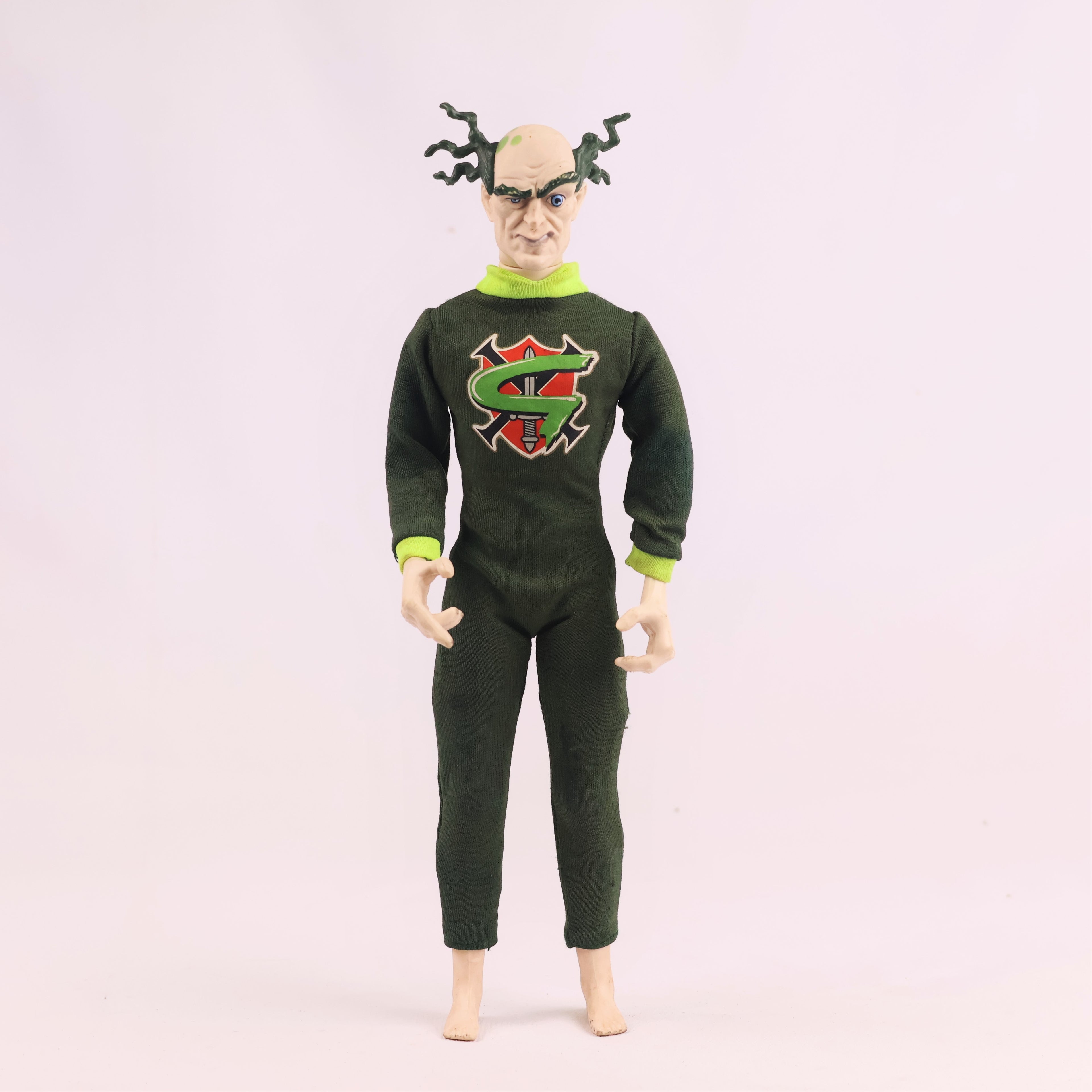 Vintage 1997 Hasbro Action Man Professor Dr. Gangrene 12-inch figure. - Thrifted Green Hair & Fabric Jumpsuit