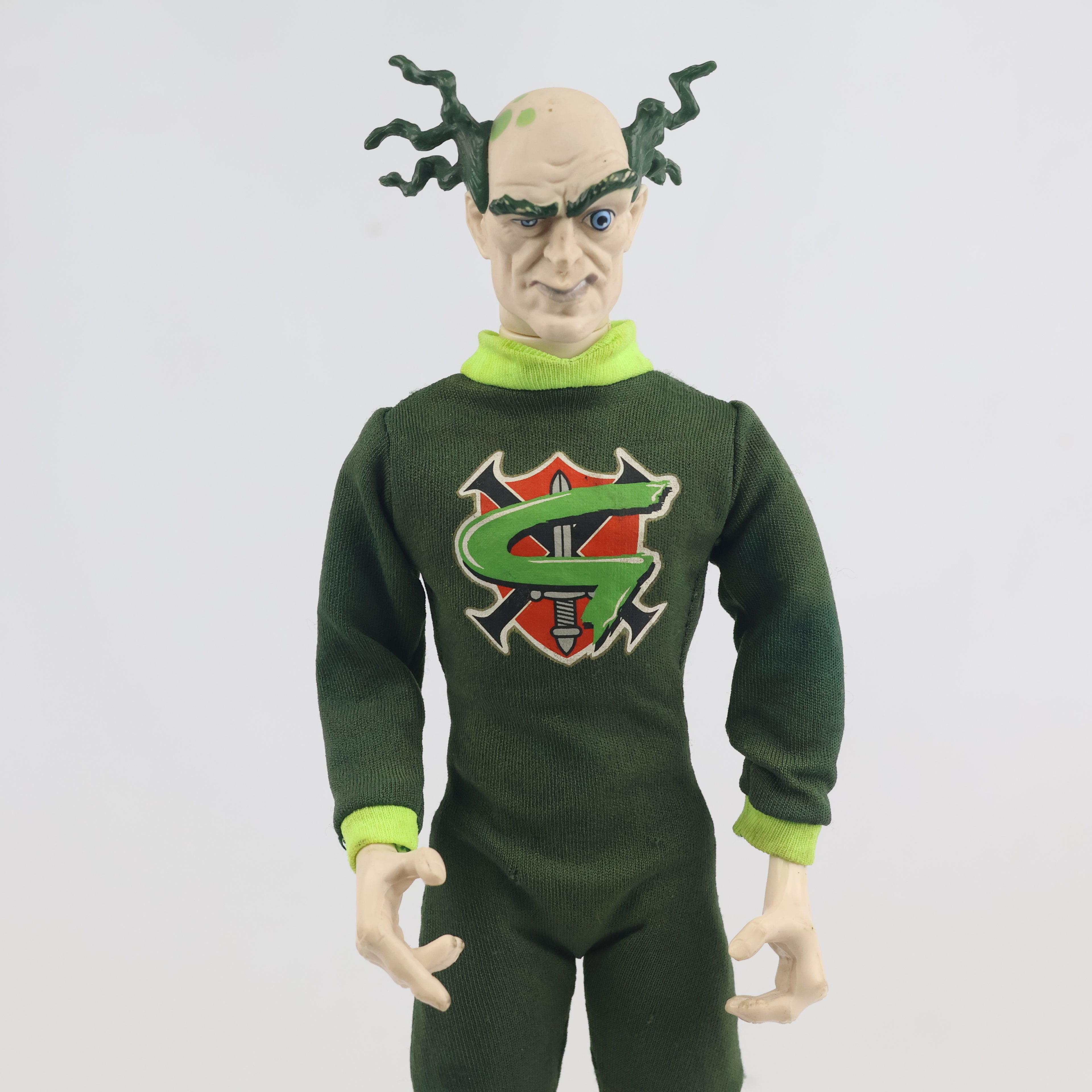 Vintage 1997 Hasbro Action Man Professor Dr. Gangrene 12-inch figure. - Thrifted Green Hair & Fabric Jumpsuit