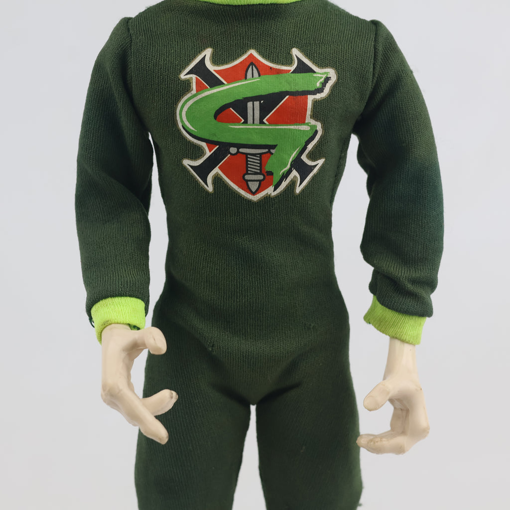 Vintage 1997 Hasbro Action Man Professor Dr. Gangrene 12-inch figure. - Thrifted Green Hair & Fabric Jumpsuit