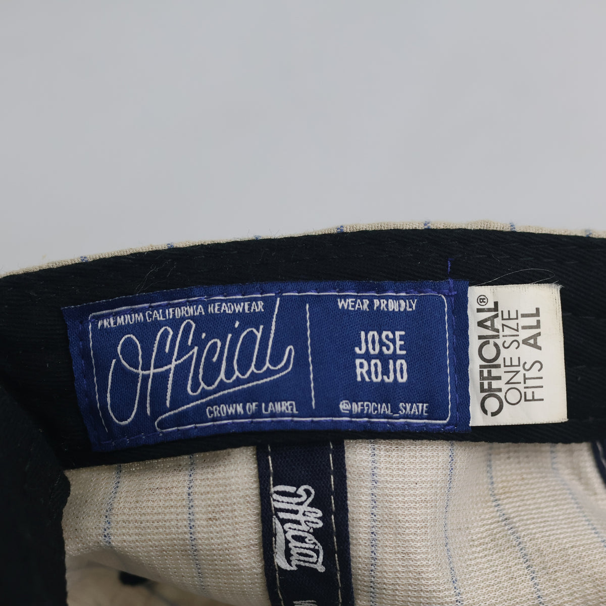 Thrifted Official Skate Jose Rojo Pinstripe Wool Visor Snapback Hat (Size 55–56 cm)  | 10853