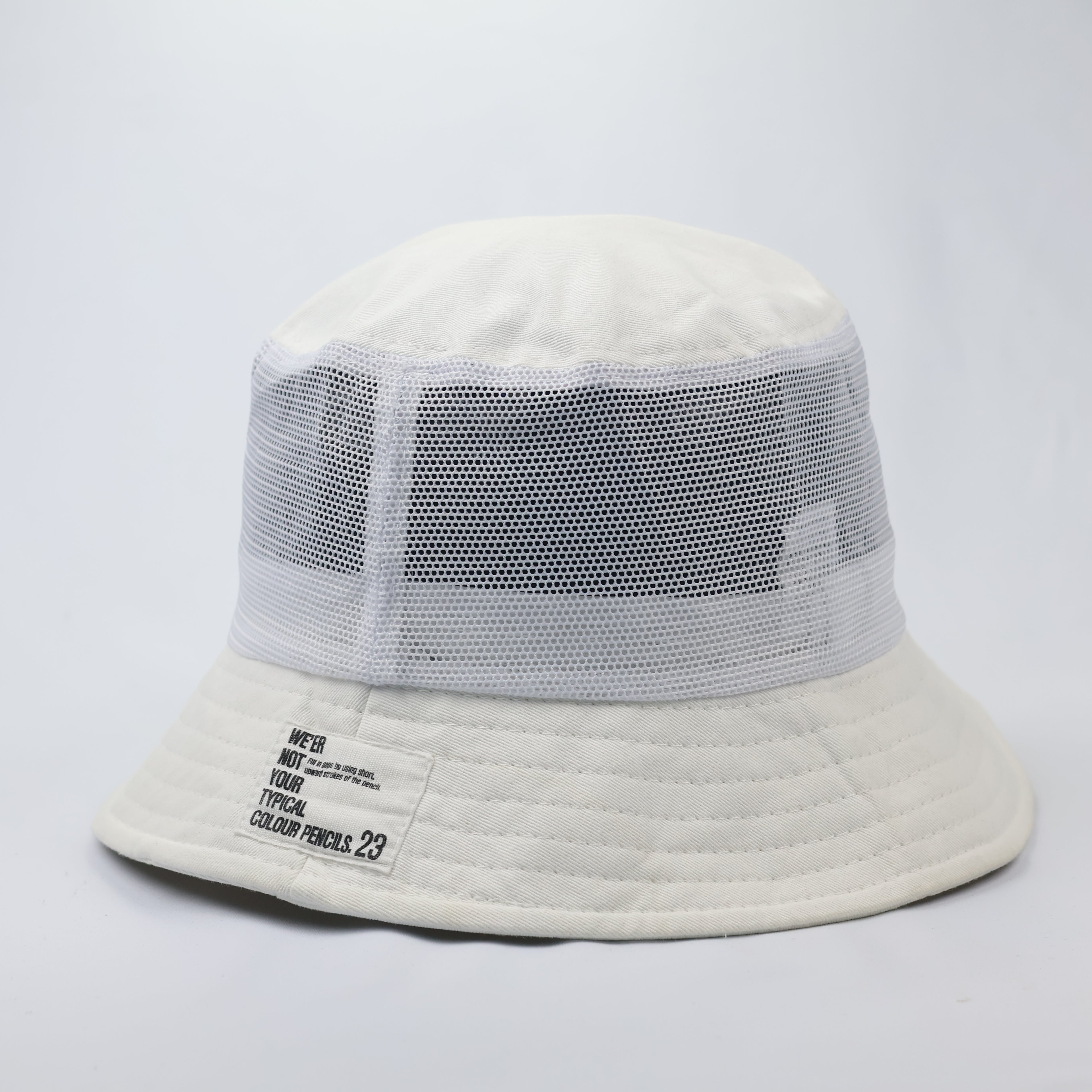 White Mesh Panel Bucket Hat - Breathable Summer Festival Cap