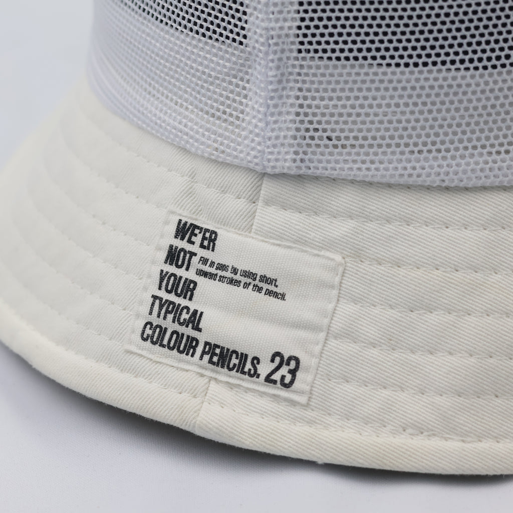 White Mesh Panel Bucket Hat - Breathable Summer Festival Cap