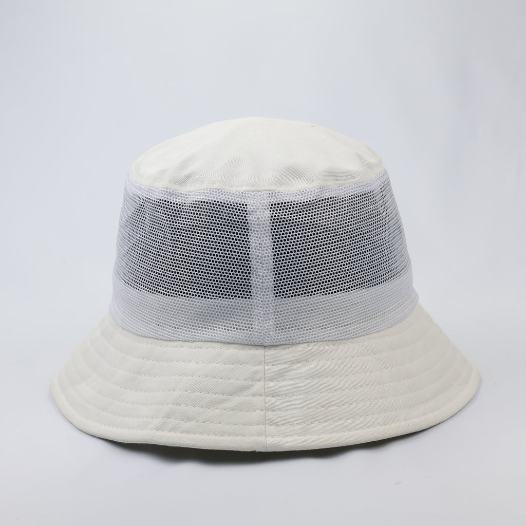 White Mesh Panel Bucket Hat - Breathable Summer Festival Cap