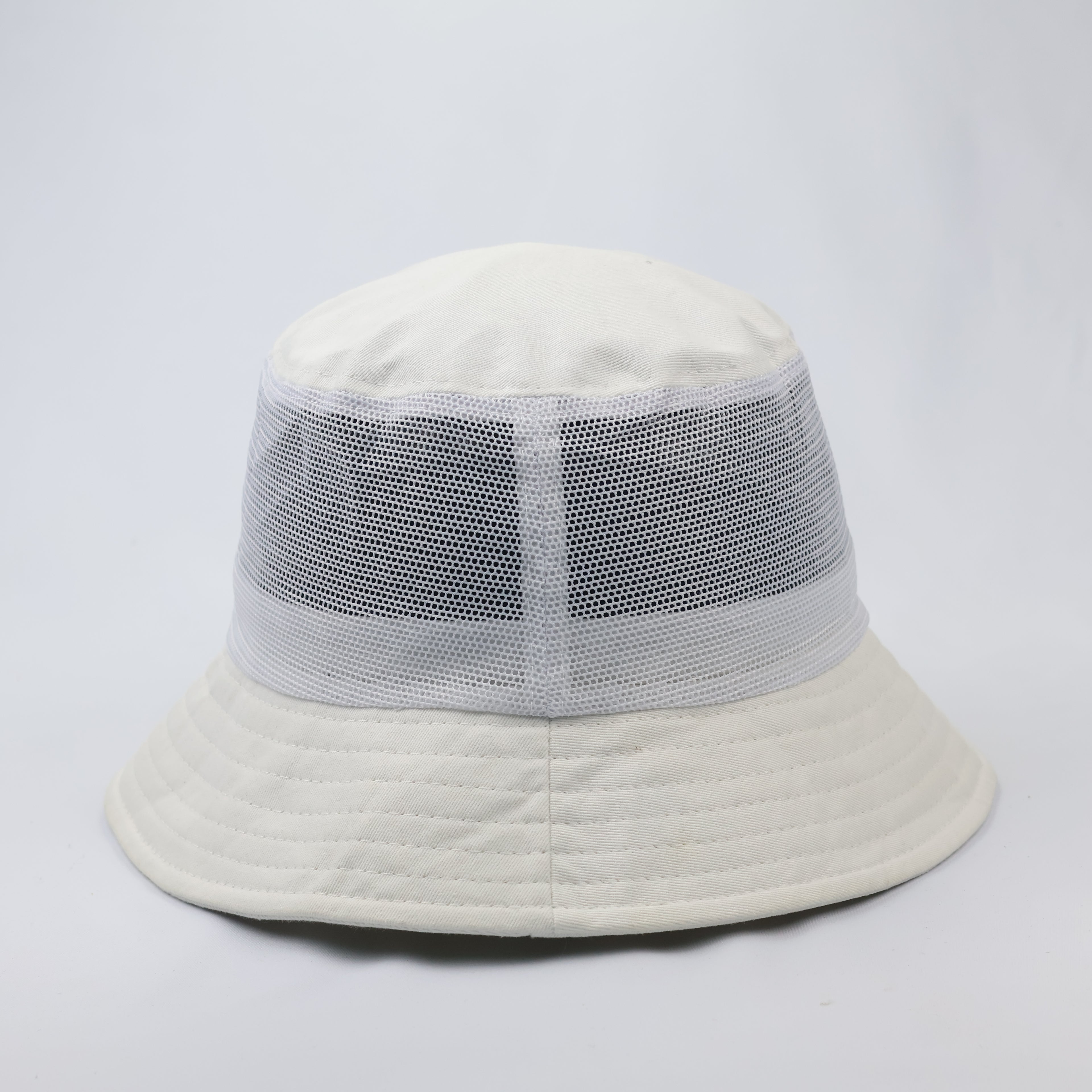 White Mesh Panel Bucket Hat - Breathable Summer Festival Cap