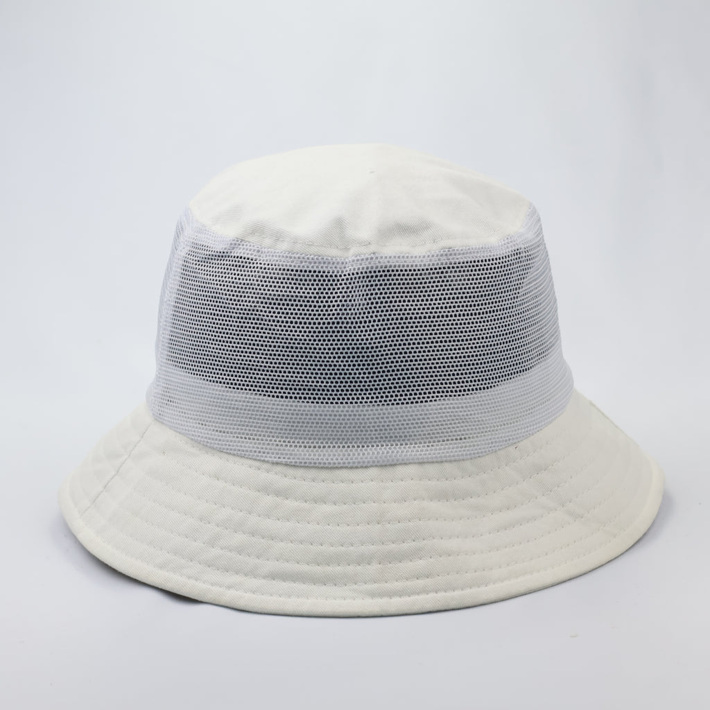 White Mesh Panel Bucket Hat - Breathable Summer Festival Cap