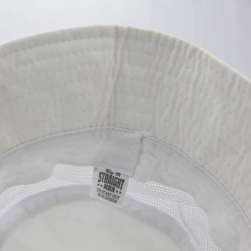 White Mesh Panel Bucket Hat - Breathable Summer Festival Cap