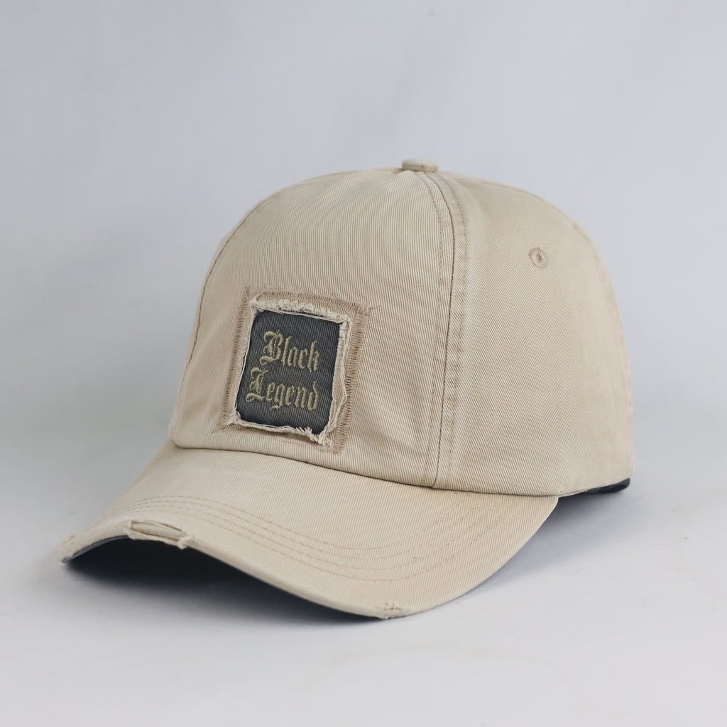 Thrifted Angelo Litrico "Black Legend" Patch Distressed Beige Baseball Cap 57–59 cm | 10848