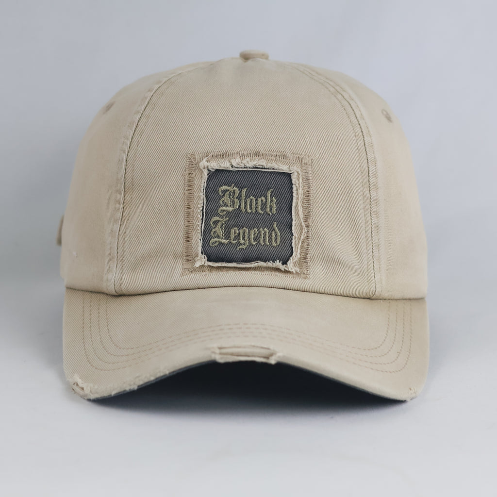 Thrifted Angelo Litrico "Black Legend" Patch Distressed Beige Baseball Cap 57–59 cm | 10848