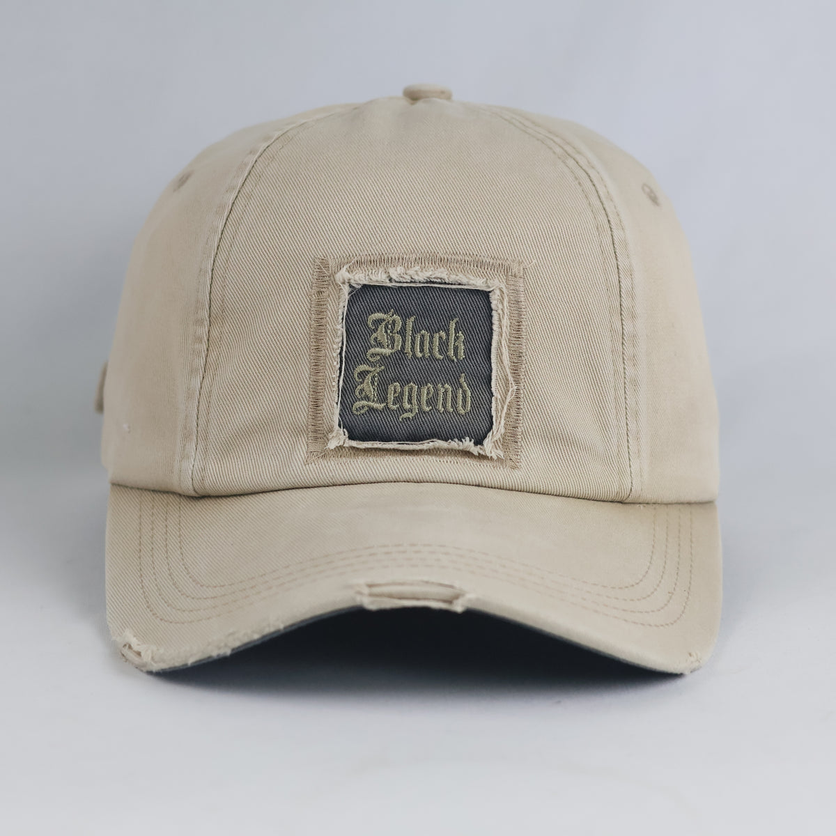 Thrifted Angelo Litrico "Black Legend" Patch Distressed Beige Baseball Cap 57–59 cm | 10848